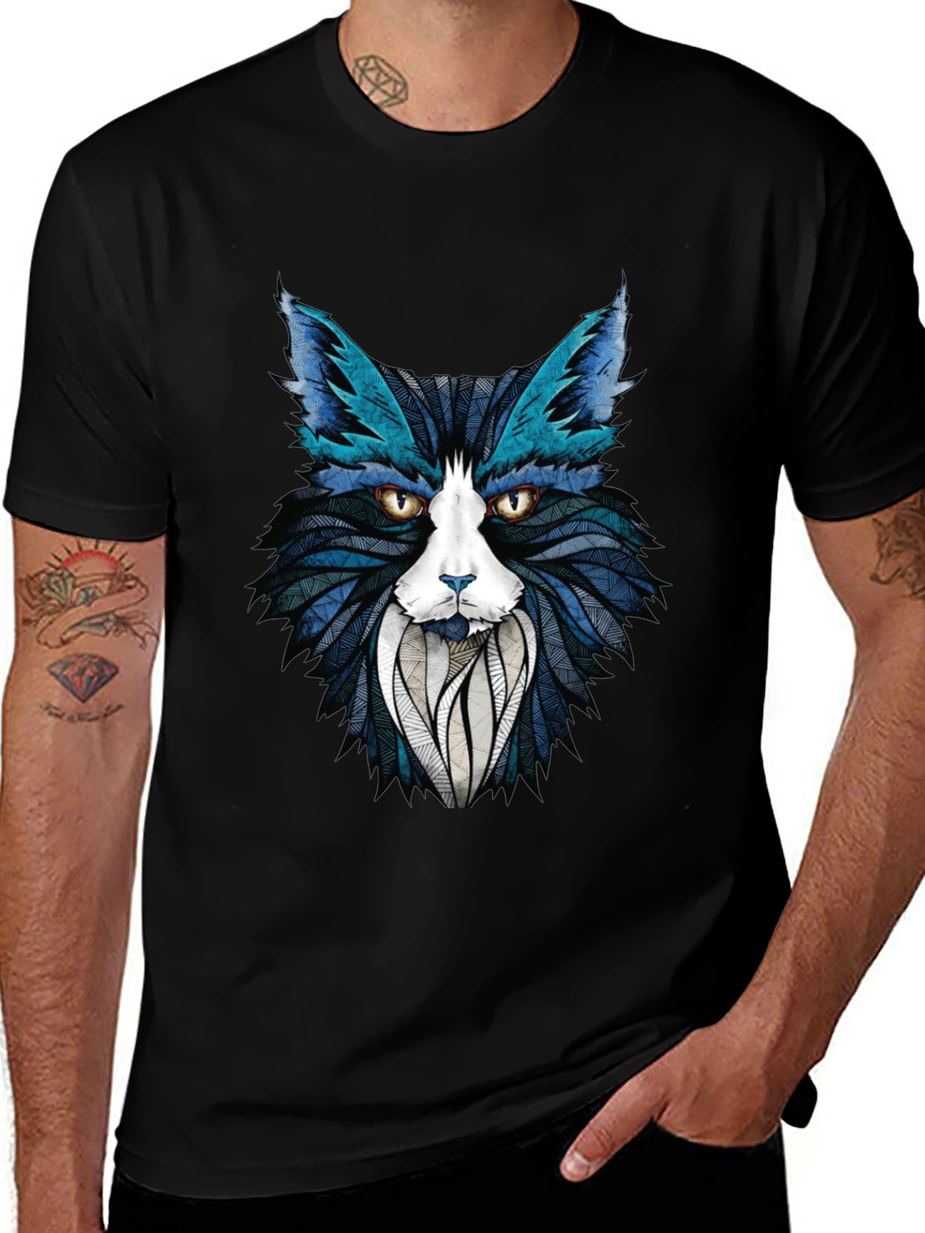 Variant 7 of Abstract Cat Graphic T-Shirt - Stylish Men's Tee