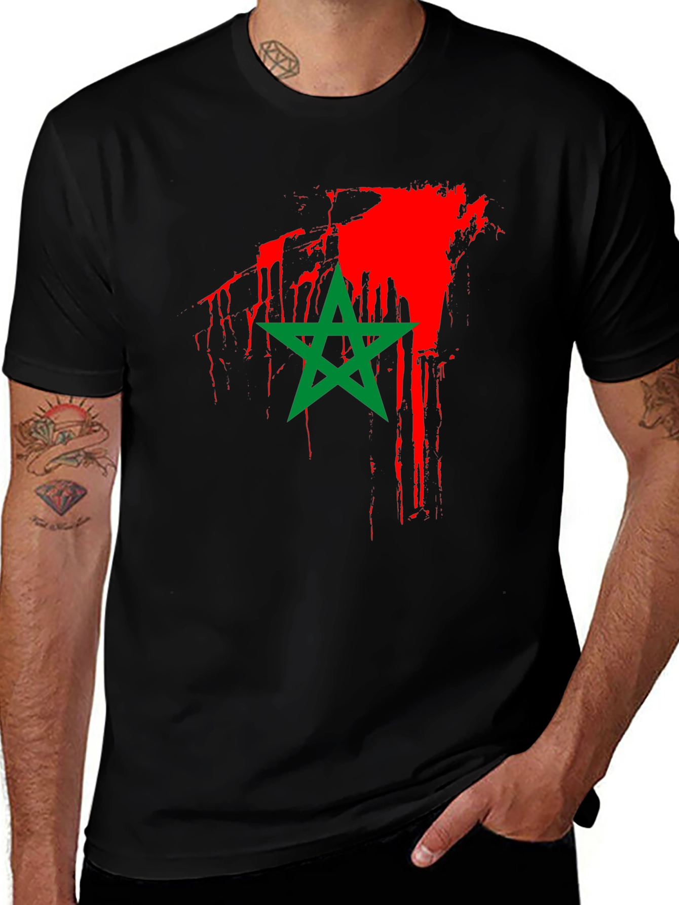 Moroccan Flag T-Shirt - Black Cotton Tee