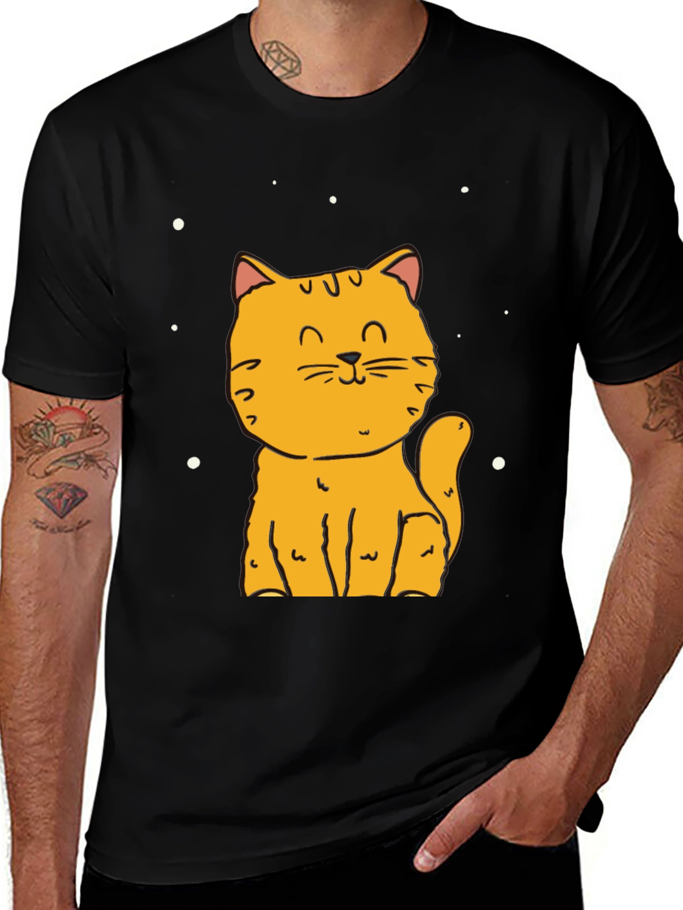 Variant 11 of Cute Cat Graphic Black T-Shirt