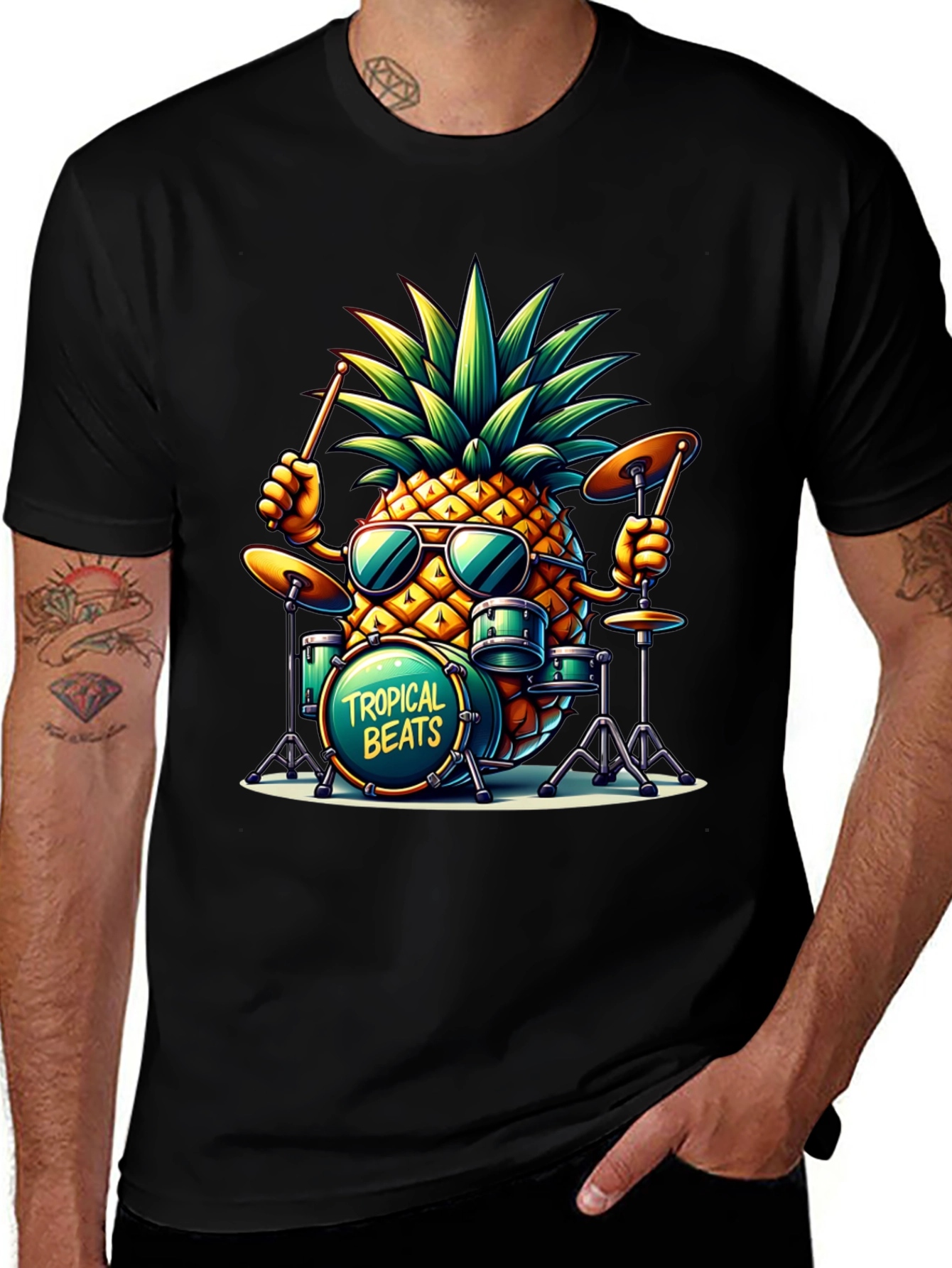 Variant 24 of Tropical Beats Pineapple Drummer Graphic Tee
