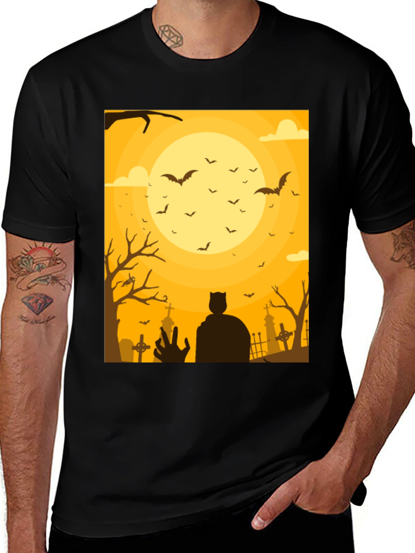 Halloween Cemetery Graphic T-Shirt - Spooky Season Tee