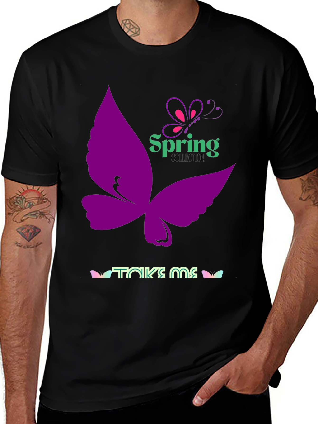 Variant 13 of Spring Butterfly Black T-Shirt