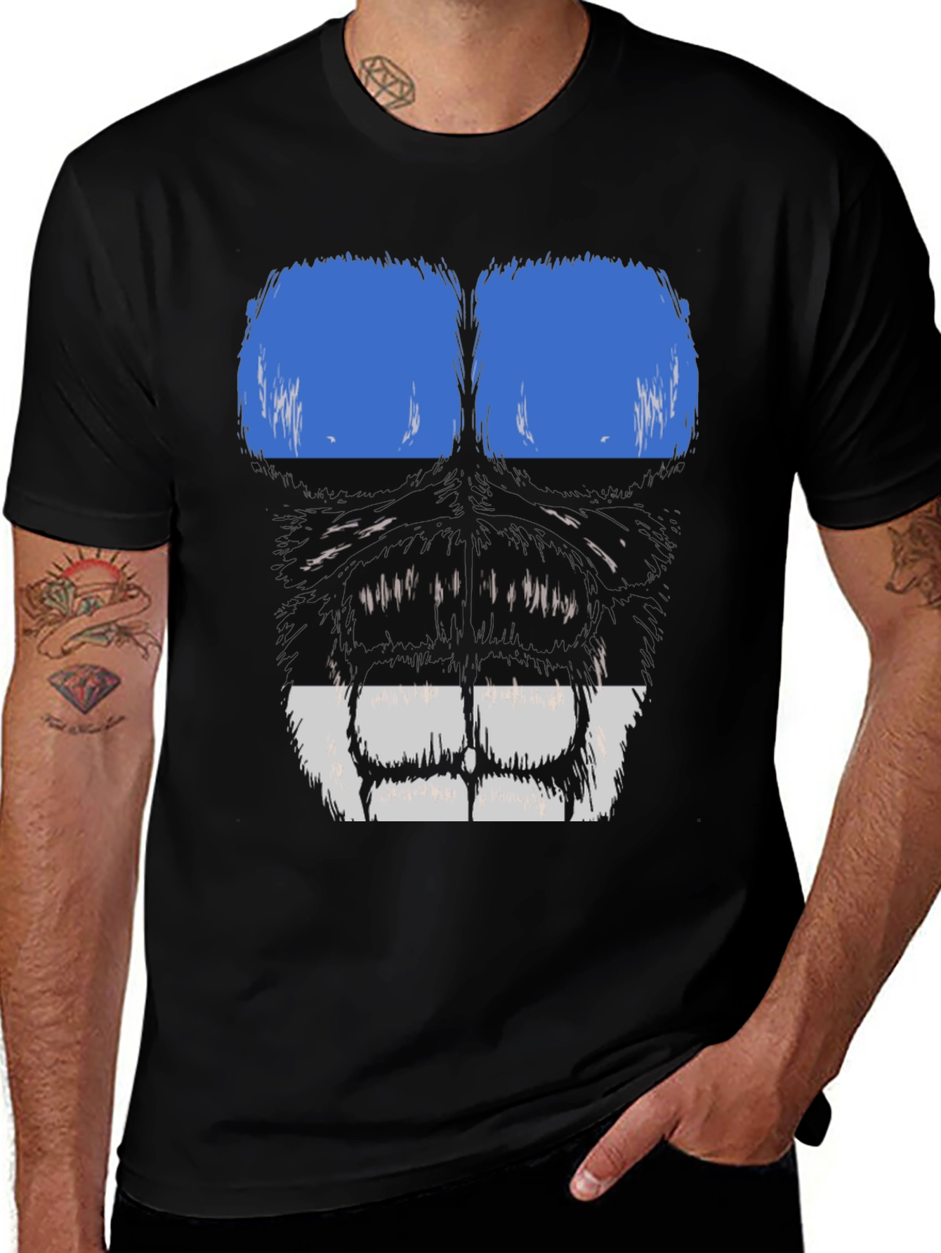 Variant 4 of Gorilla Face Graphic T-Shirt - Blue & White