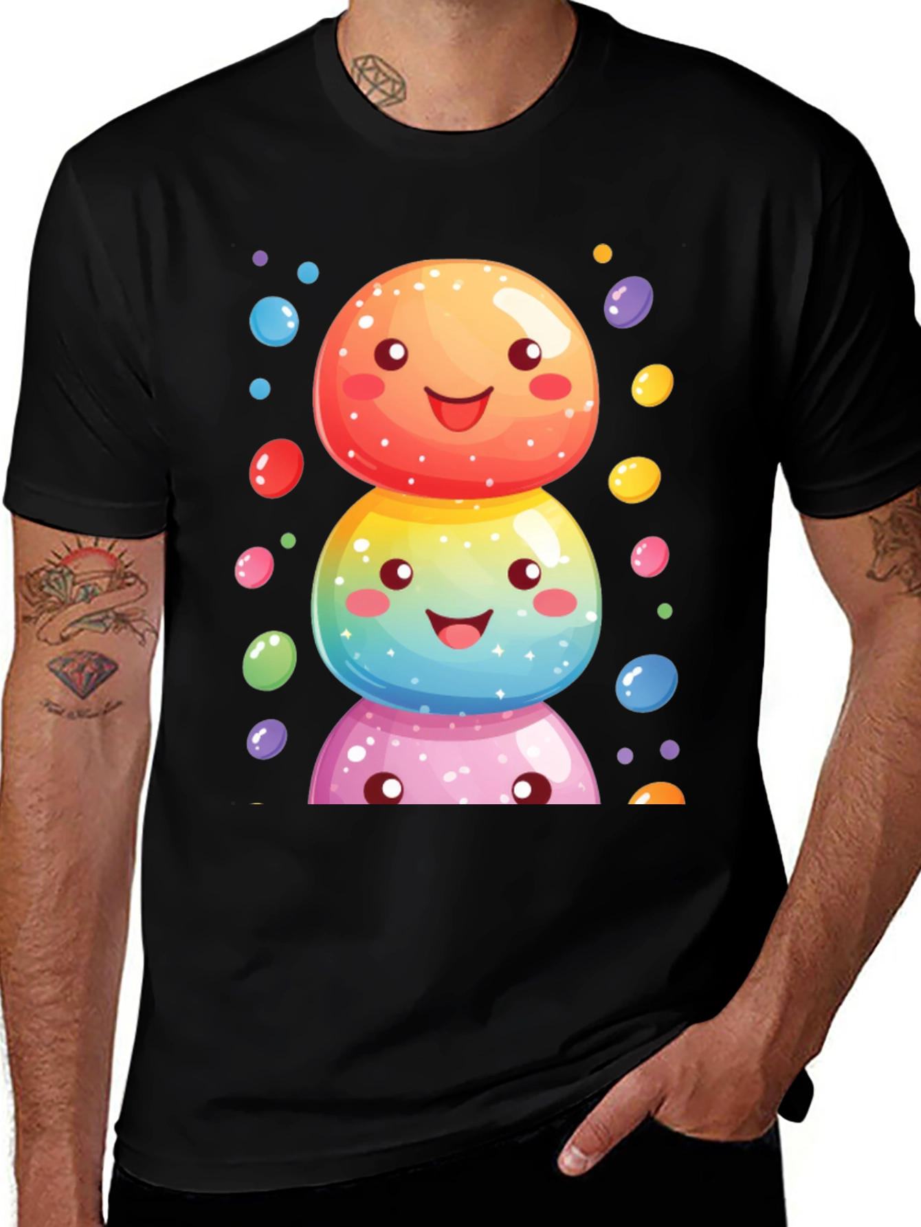 Variant 8 of Whimsical Candy Stack Graphic Tee - Black