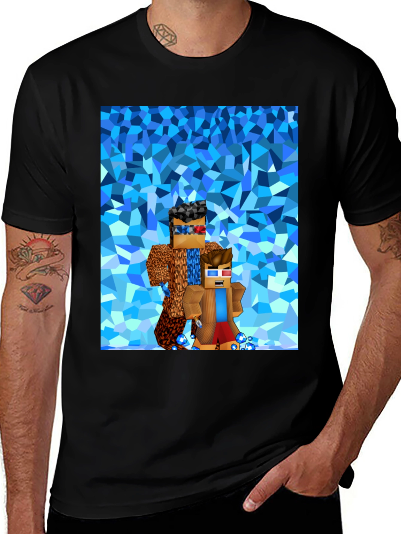 Minecraft Characters on Black T-Shirt