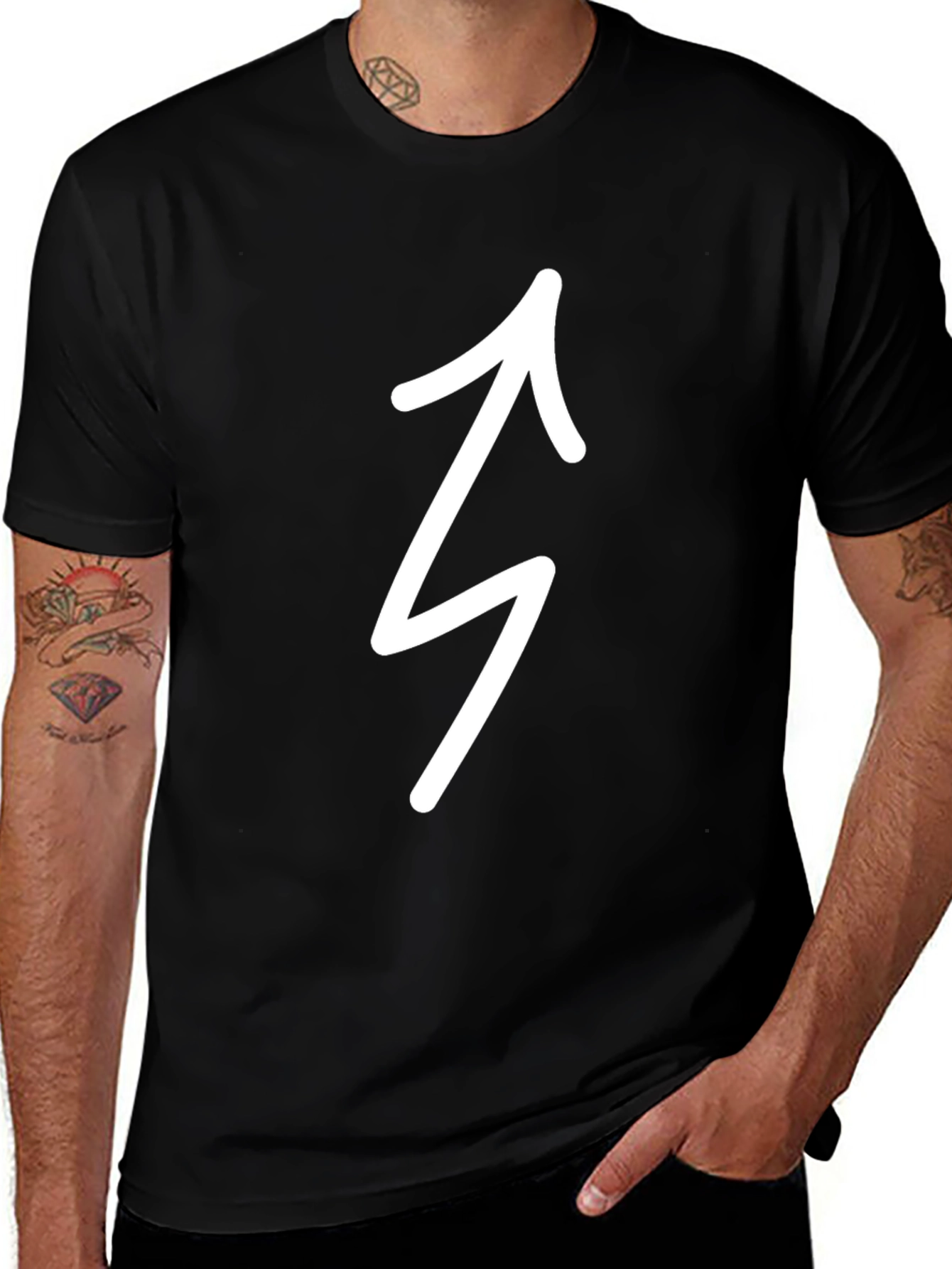 Variant 20 of Black T-Shirt with White Arrow Design