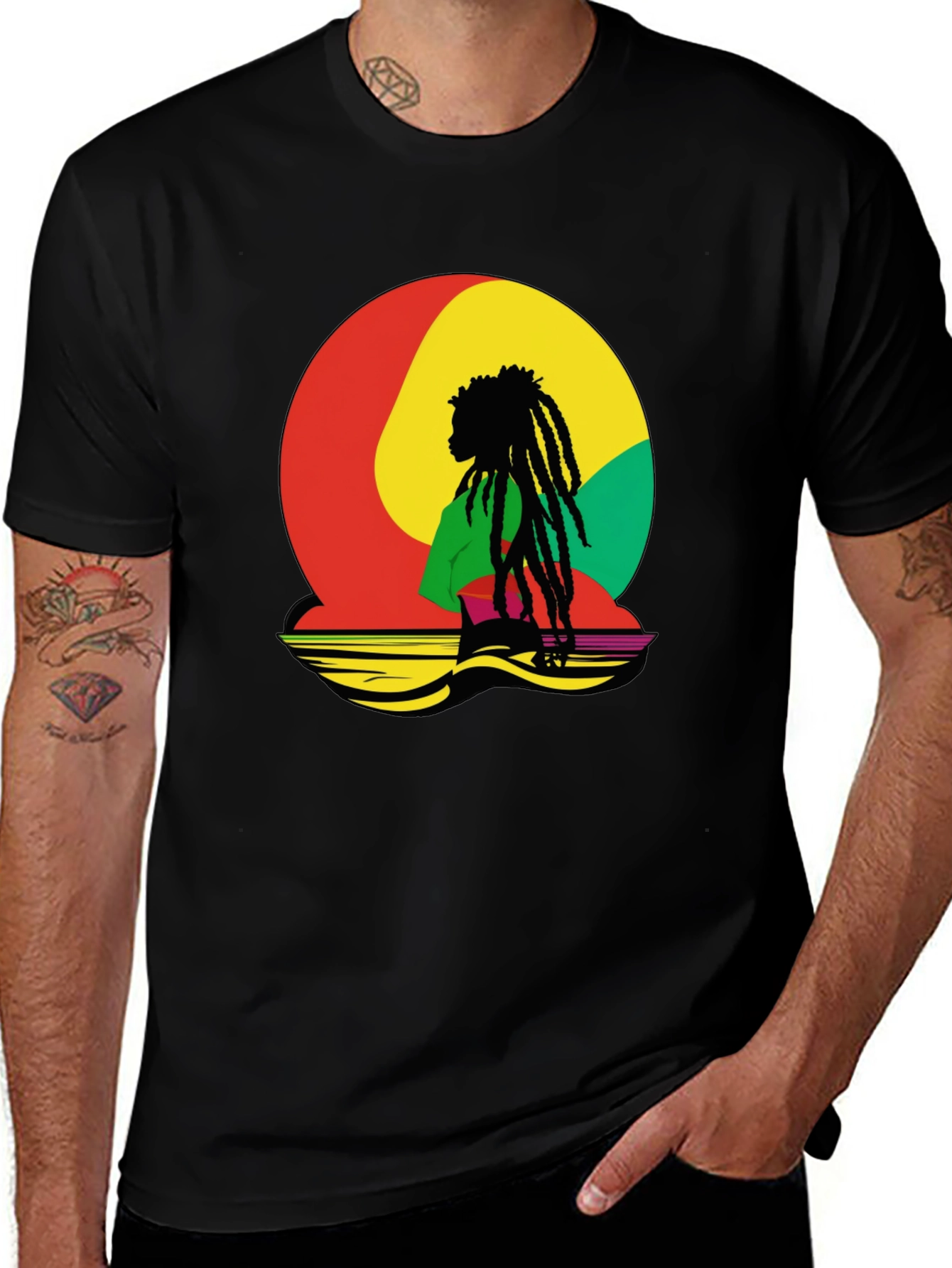 Variant 29 of Rasta Reggae Graphic Tee - Black Cotton Blend