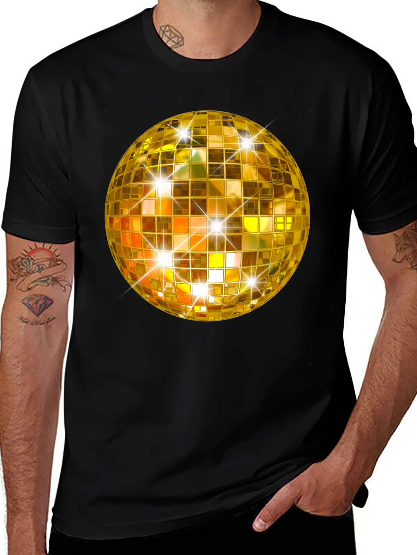 Variant 4 of Golden Disco Ball T-Shirt - Sparkly Party Style