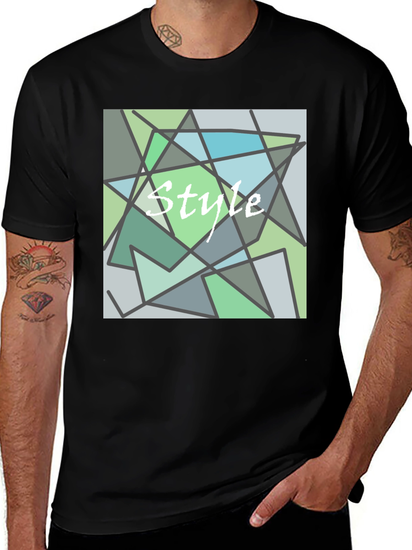 Variant 12 of Abstract Style Graphic Print Black T-Shirt