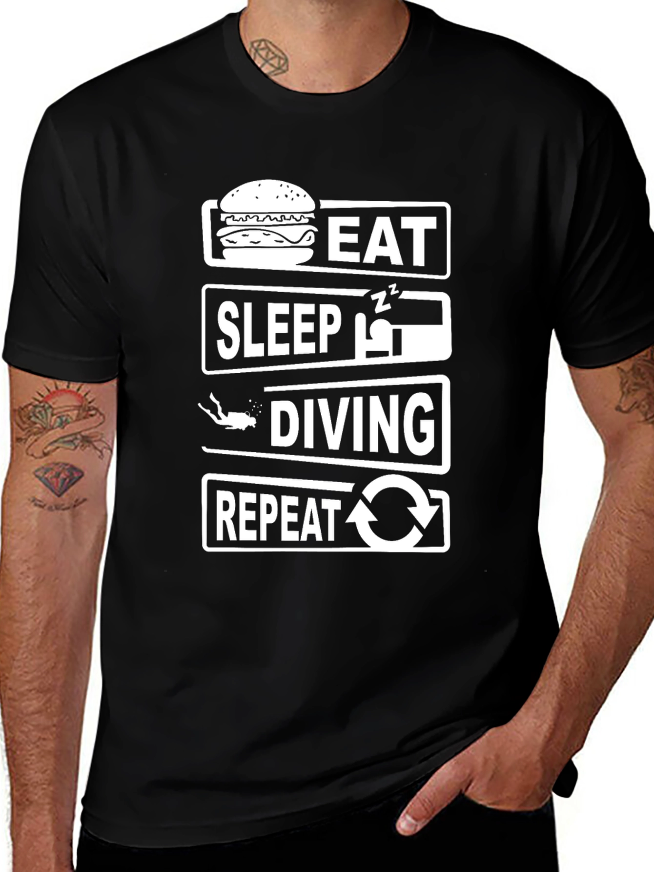 Variant 23 of Eat Sleep Diving Repeat Graphic Tee - Black