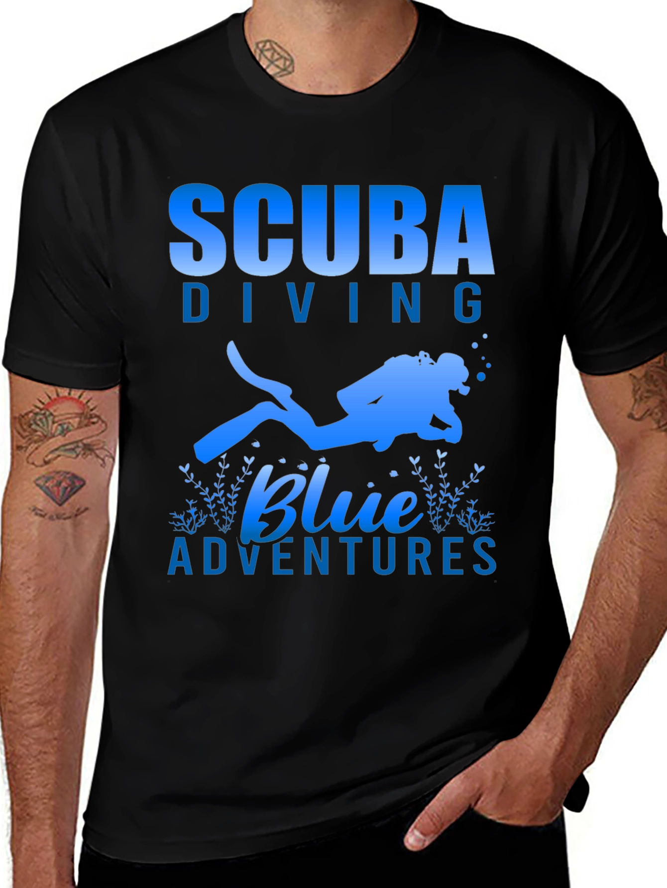 Variant 26 of Scuba Diving Blue Adventures T-Shirt - Black