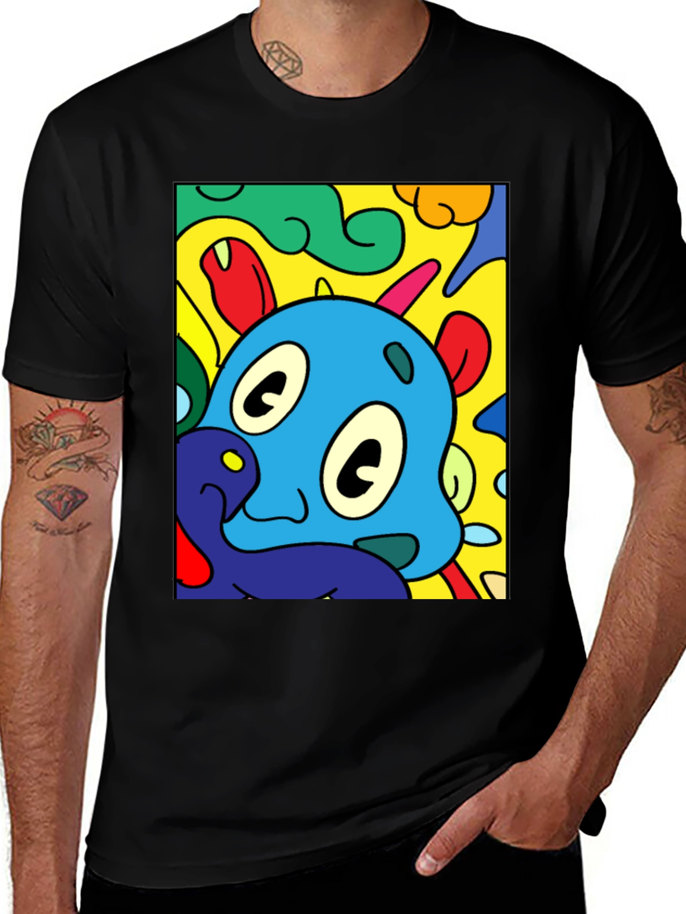 Variant 22 of Cartoon Character Graphic Black T-Shirt