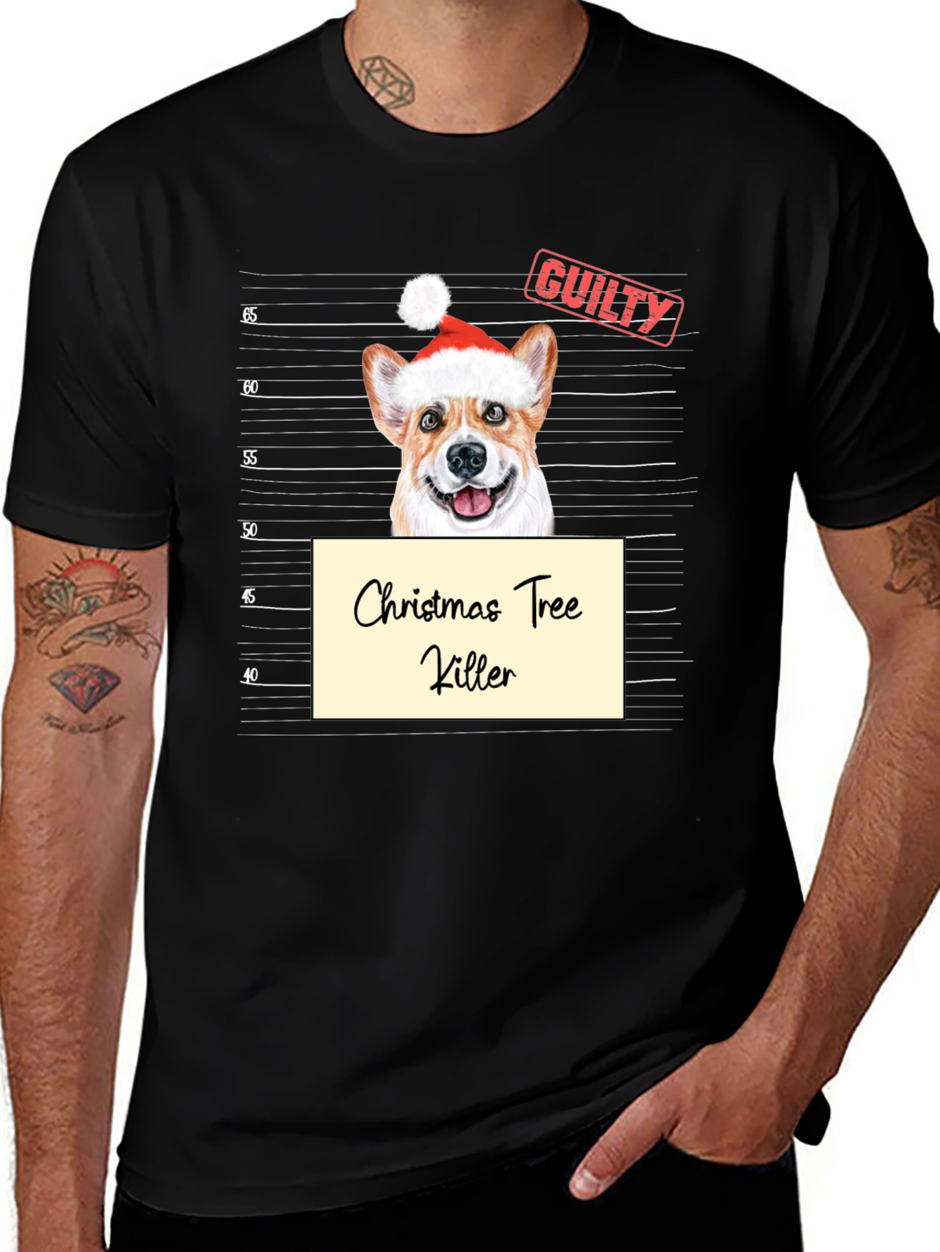 Christmas Tree Killer Corgi Mugshot T-Shirt