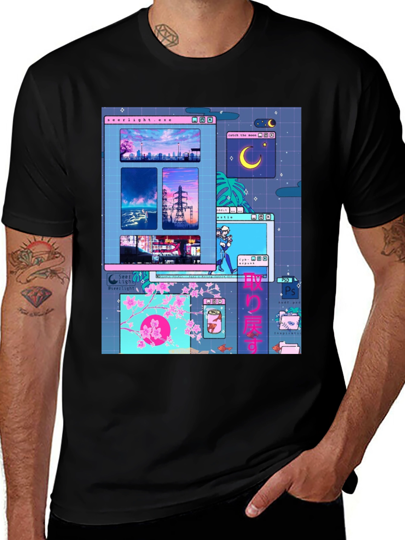 Variant 22 of Aesthetic Vaporwave Anime Black T-Shirt
