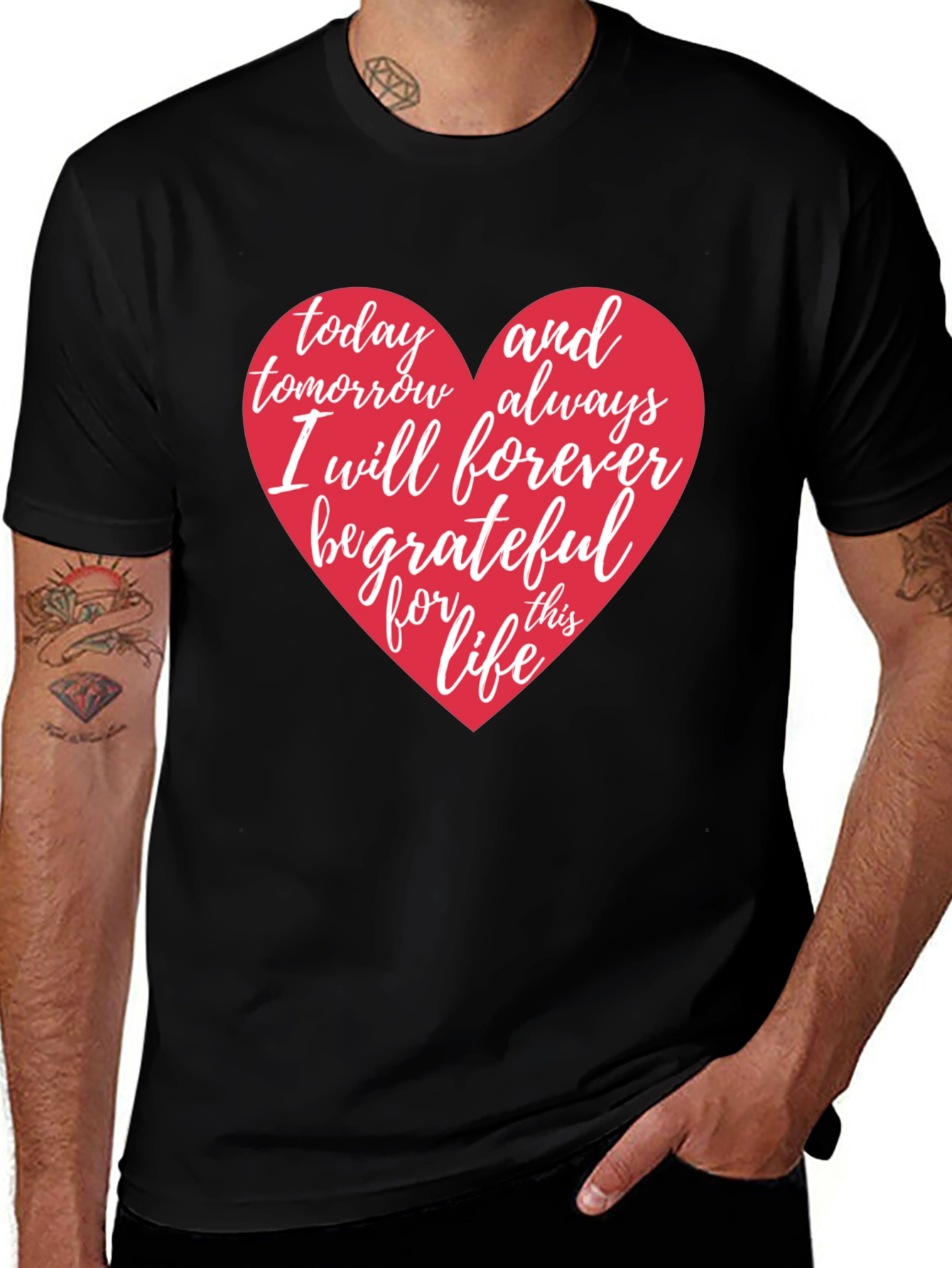 Variant 11 of Grateful Life Heart Graphic Tee - Black Cotton Shirt