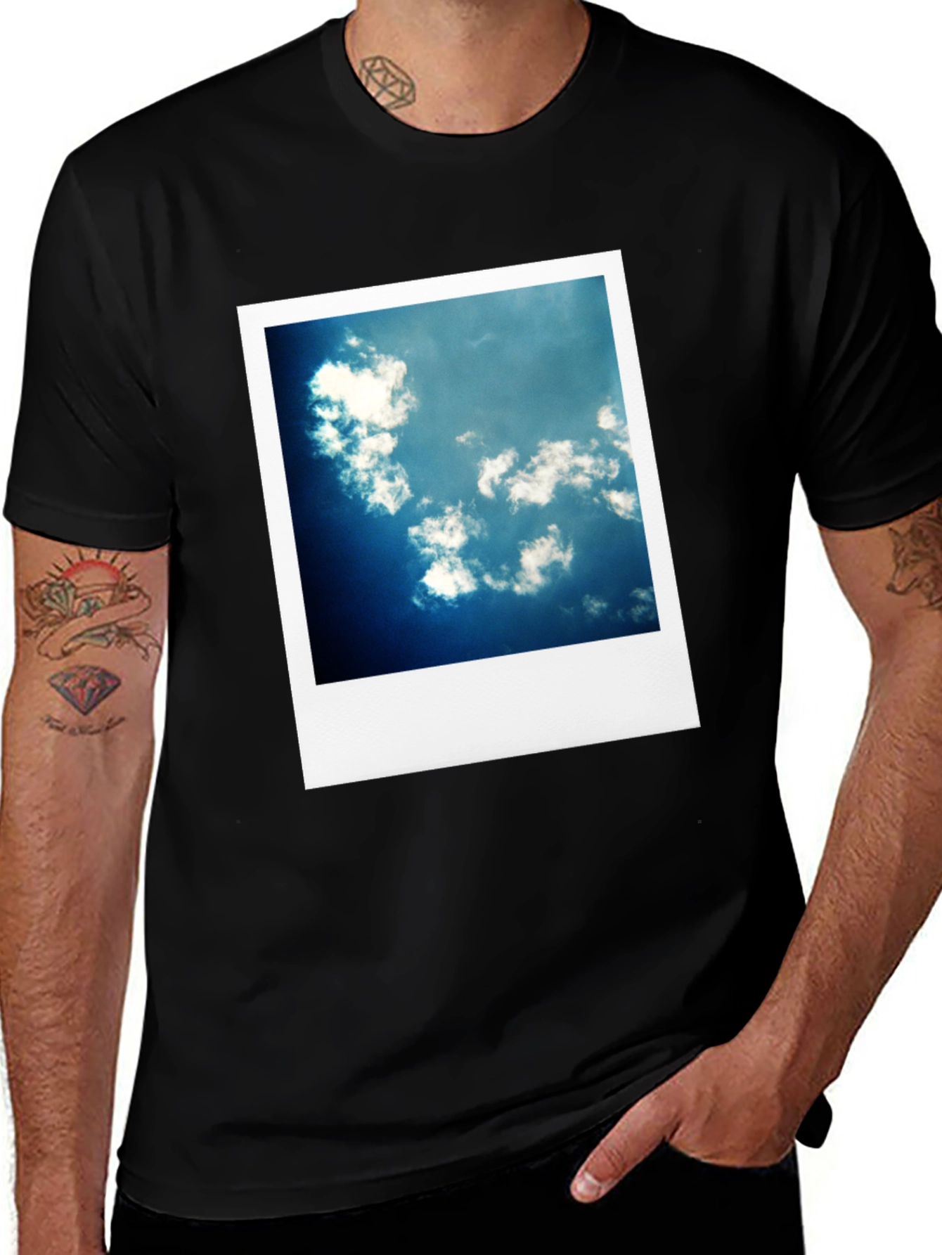 Variant 27 of Cloud Sky Photo Print Black T-Shirt