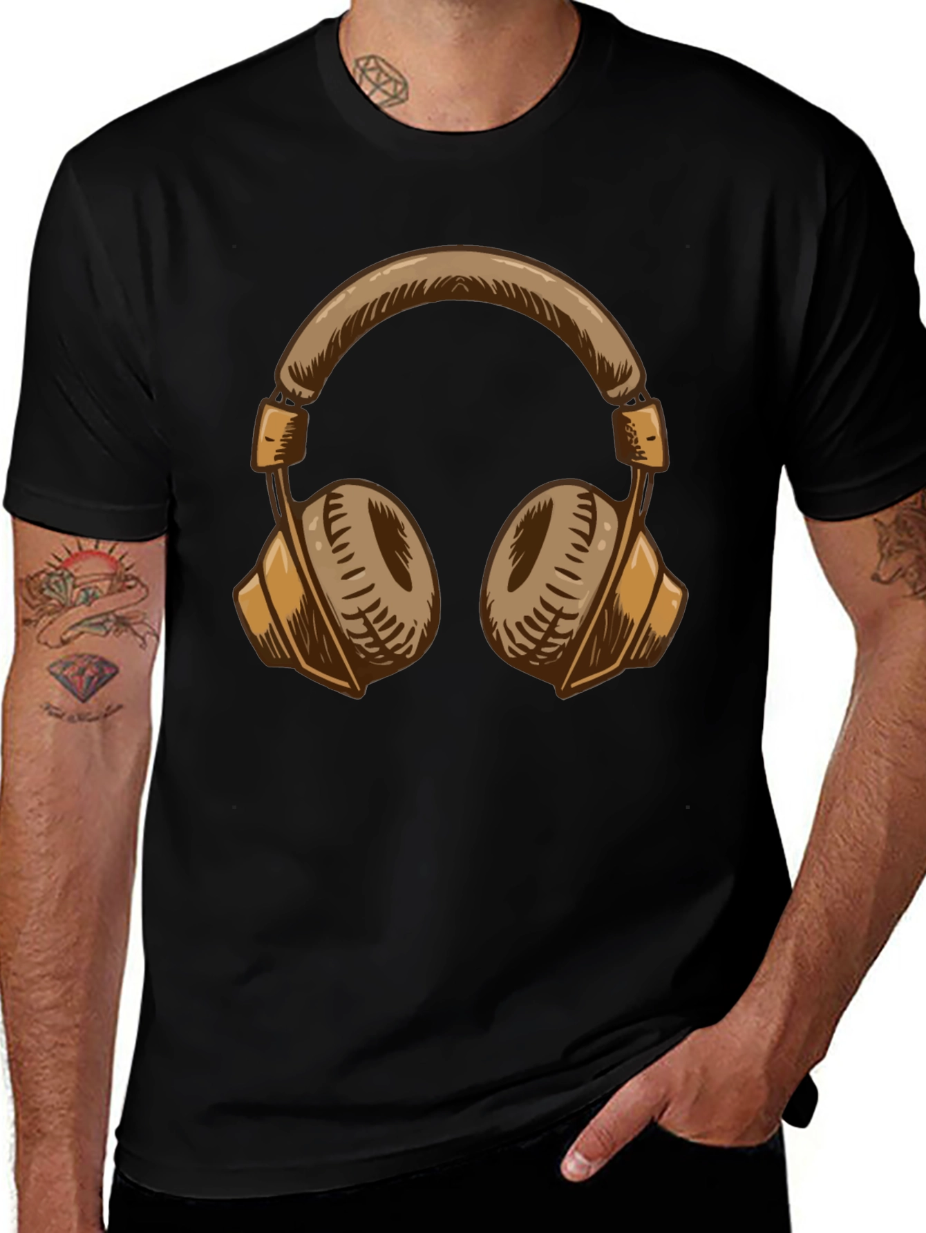 Cool Headphones Graphic Black T-Shirt