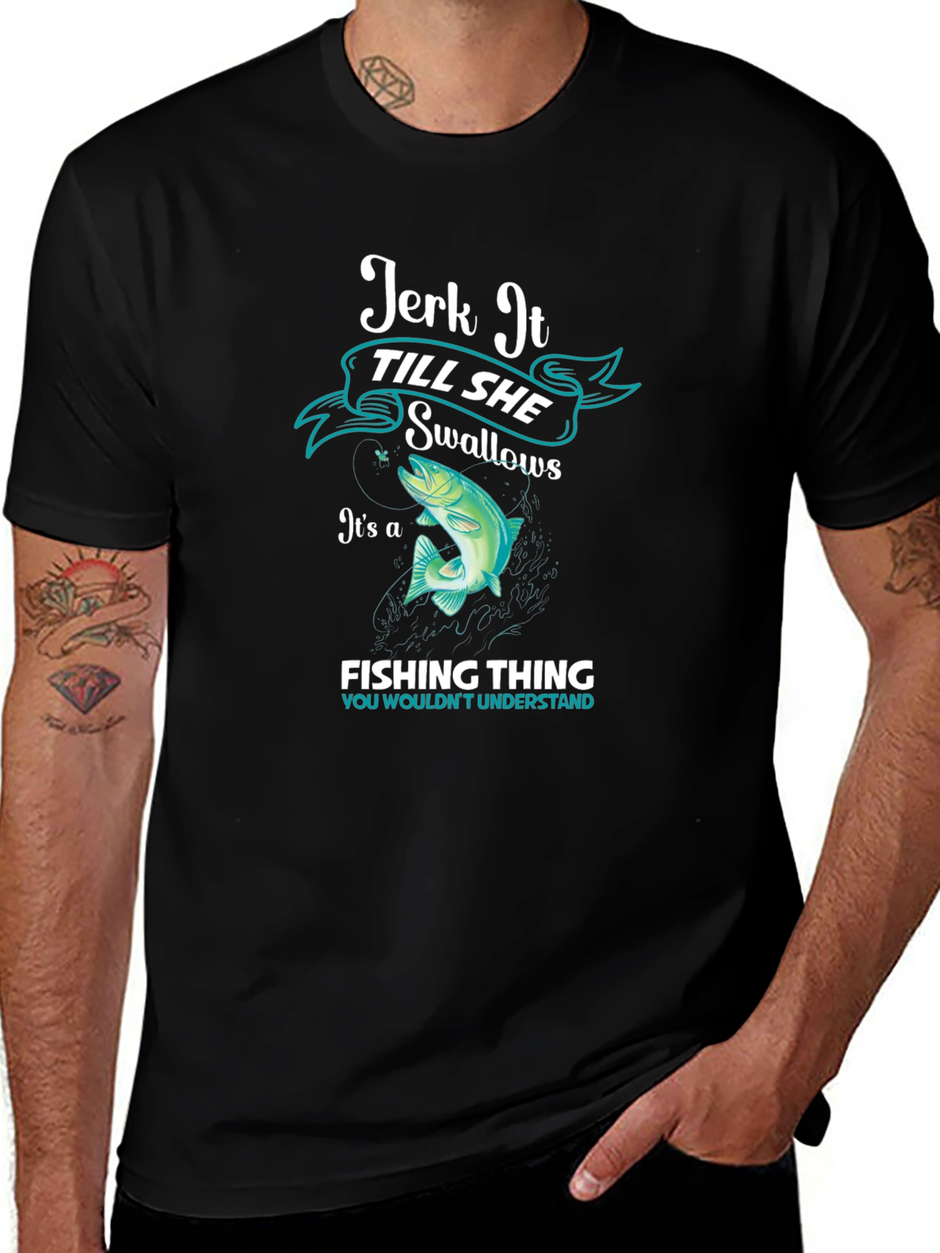Variant 28 of Jerk It Till She Swallows Fishing T-Shirt