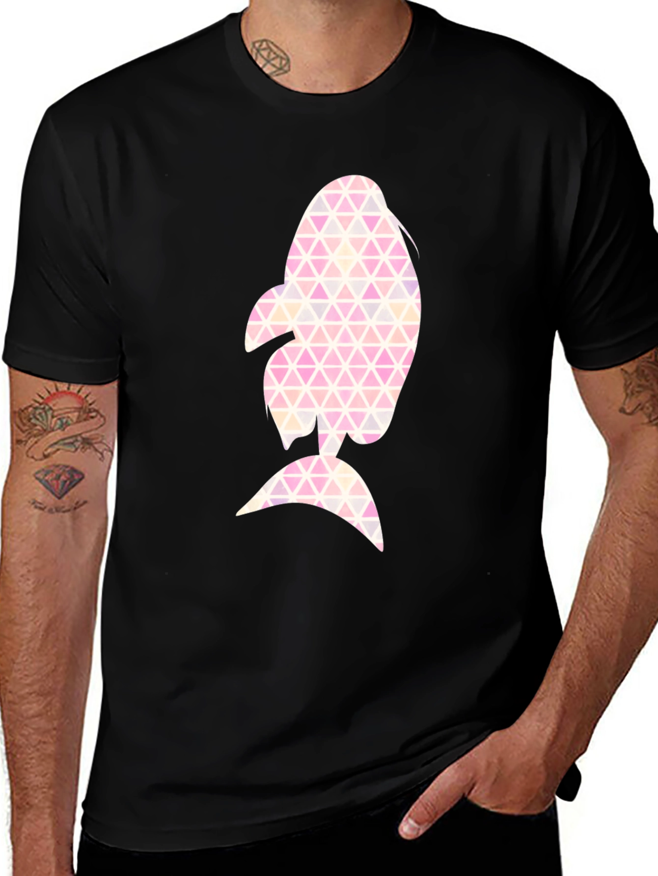 Variant 20 of Geometric Fish Graphic Black T-Shirt