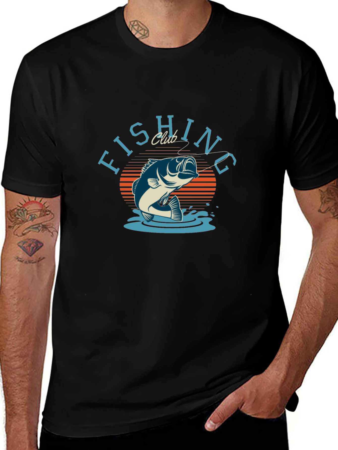 Variant 10 of Fishing Club Graphic Tee - Men's Black Cotton T-Shirt
