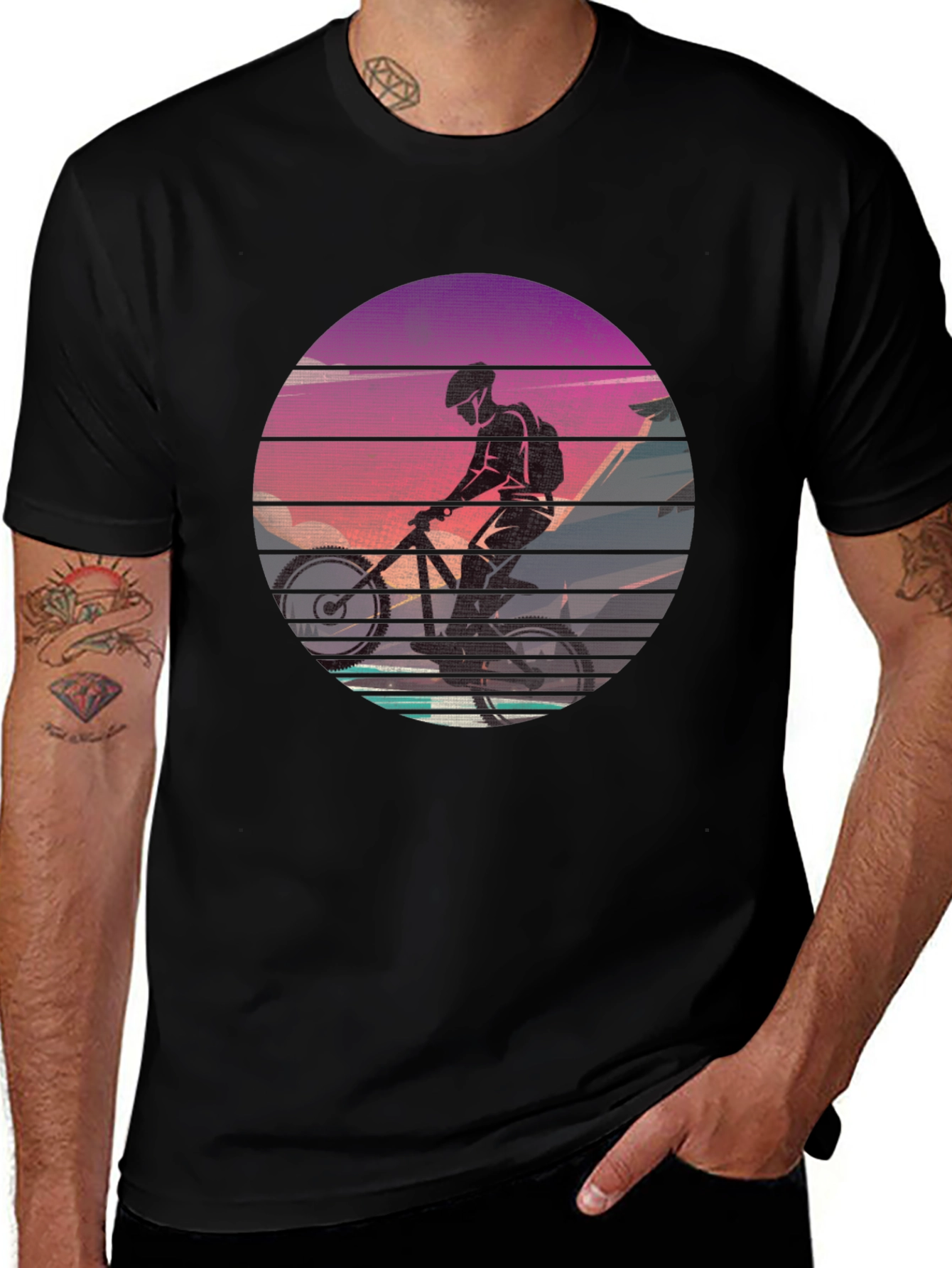 Variant 22 of Mountain Biker Sunset Graphic Tee - Ride in Style!