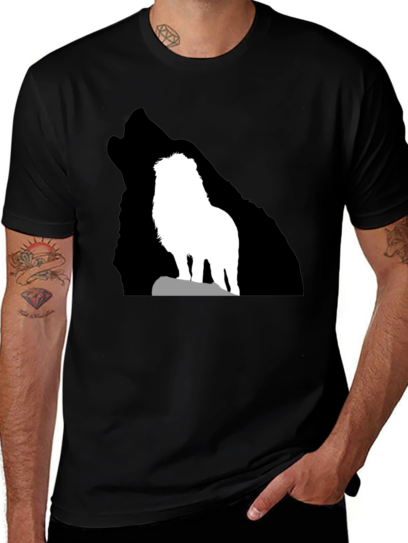 Variant 13 of Lion Wolf Silhouette T-Shirt - Black Crew Neck Tee