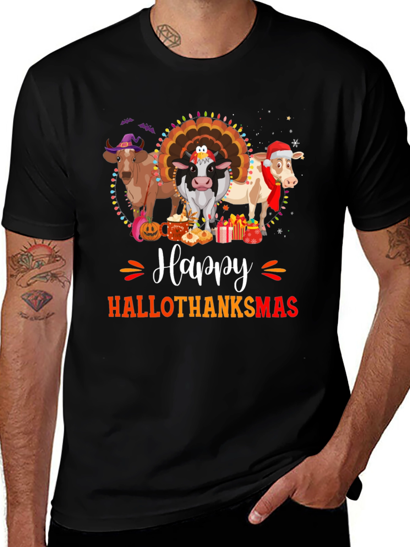 Variant 3 of Hallothanksmas Cow T-Shirt