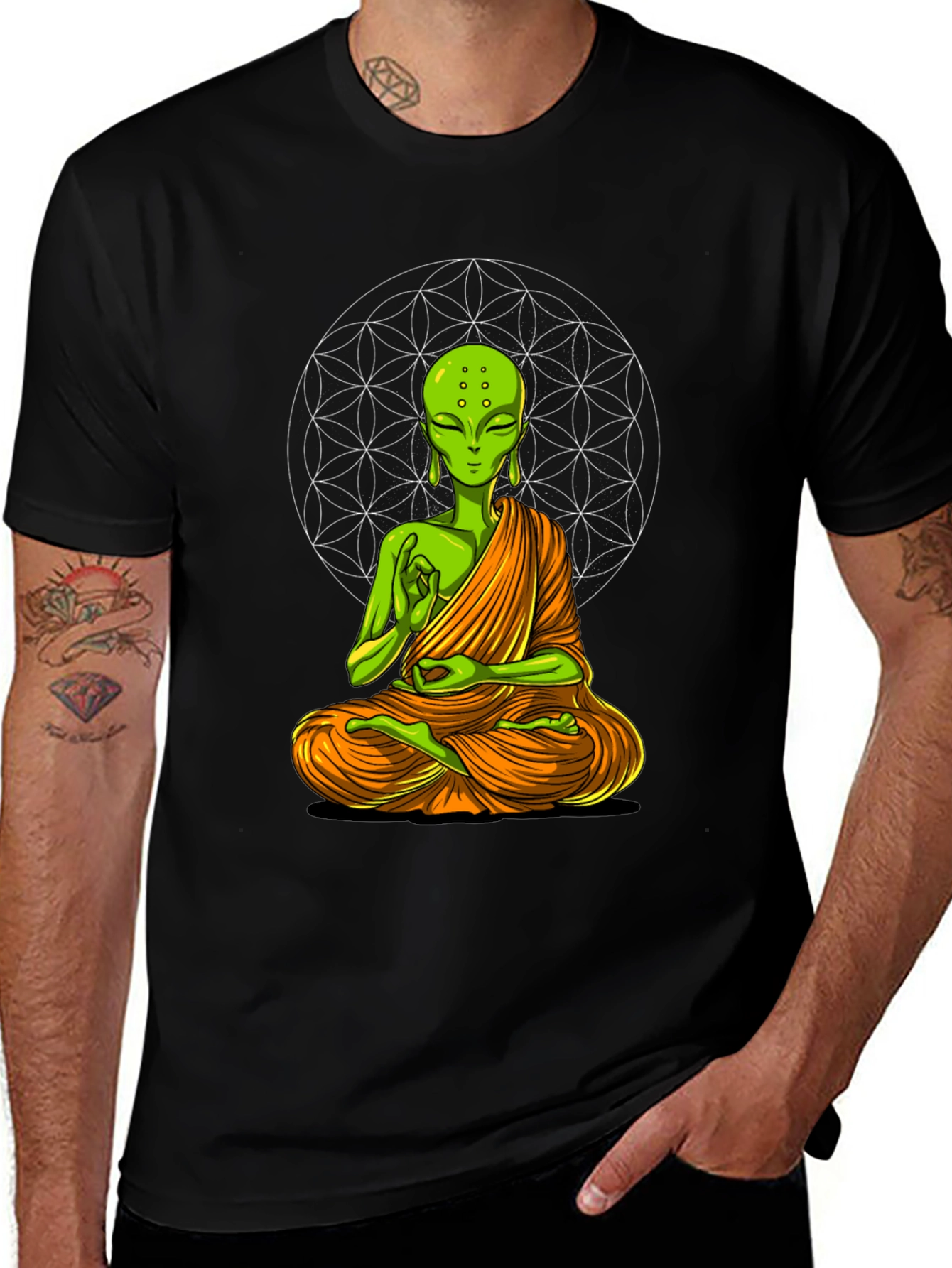 Variant 14 of Meditating Alien T-Shirt - Black