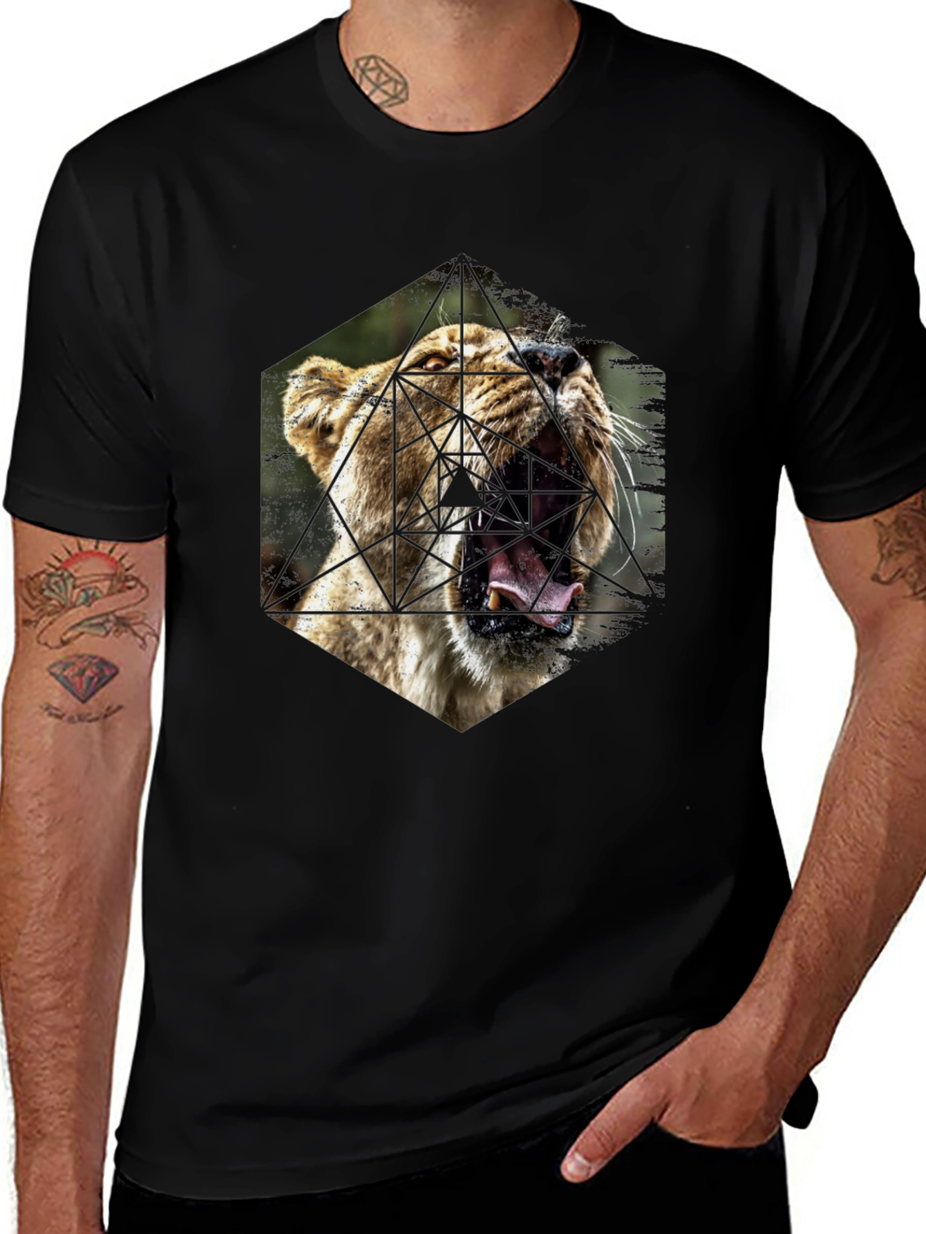 Variant 12 of Geometric Lion Graphic Tee - Modern Menswear