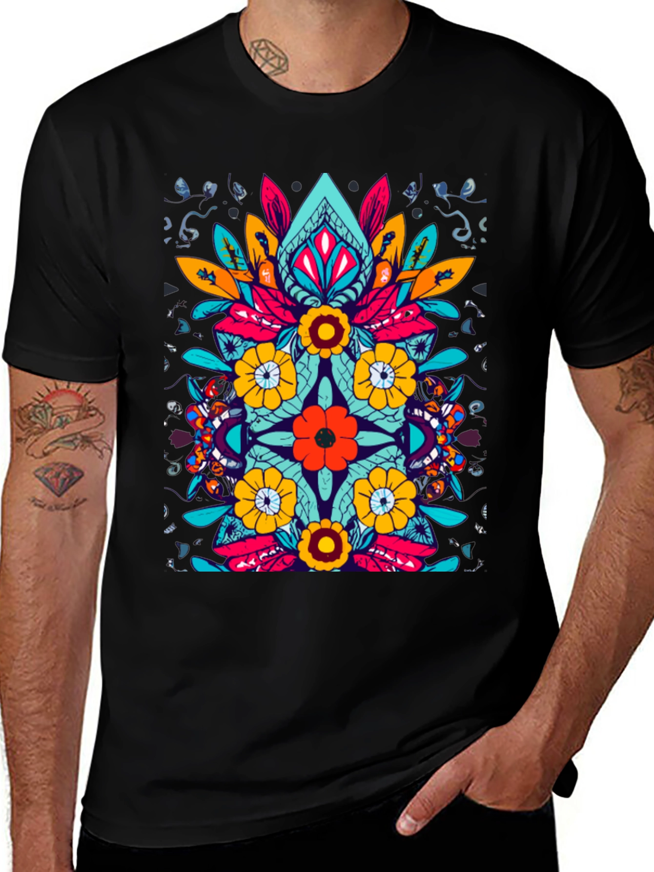 Variant 23 of Floral Patterned Black T-shirt
