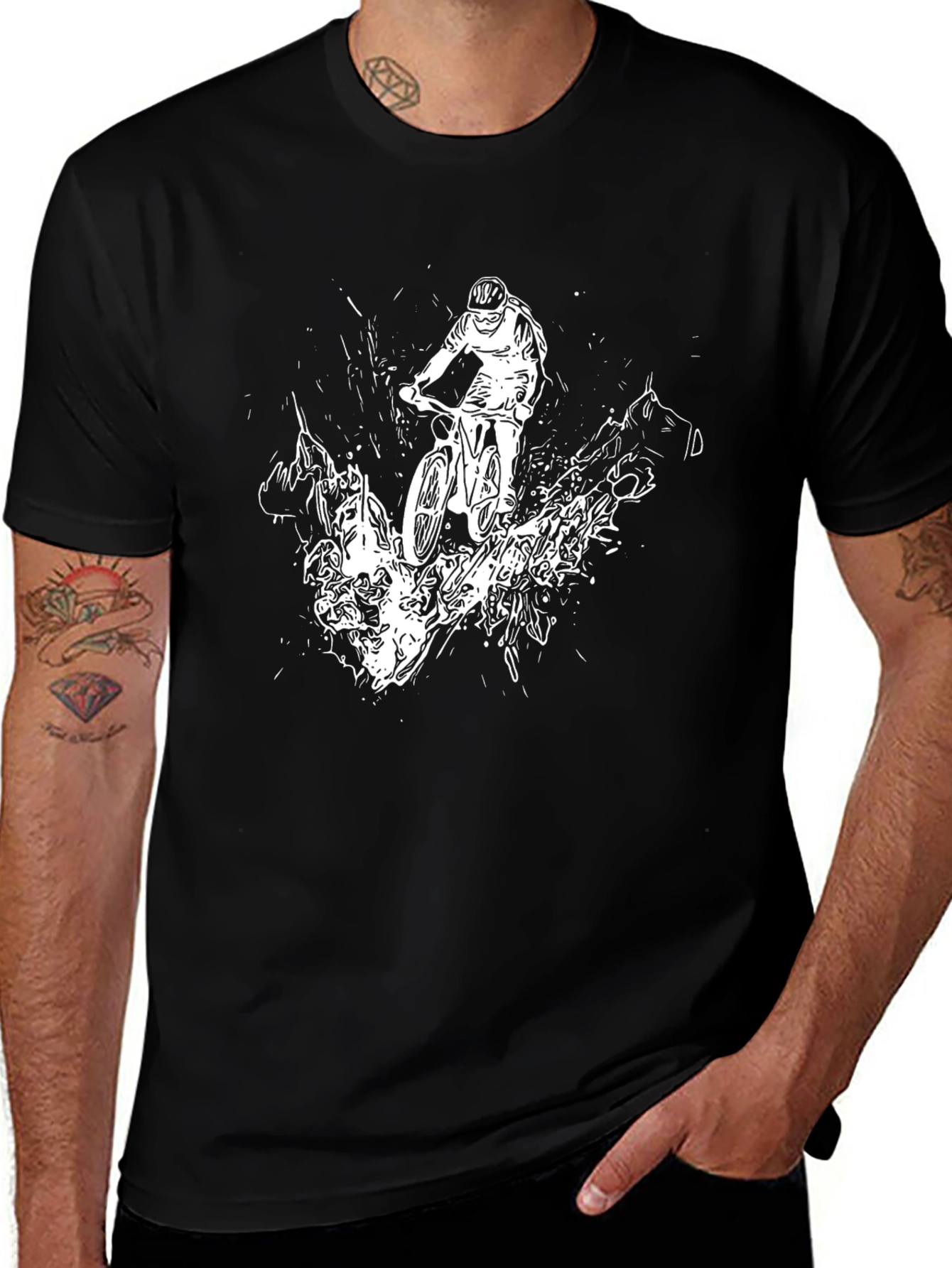 Variant 26 of Mountain Biker Graphic Tee - Black Cotton T-Shirt