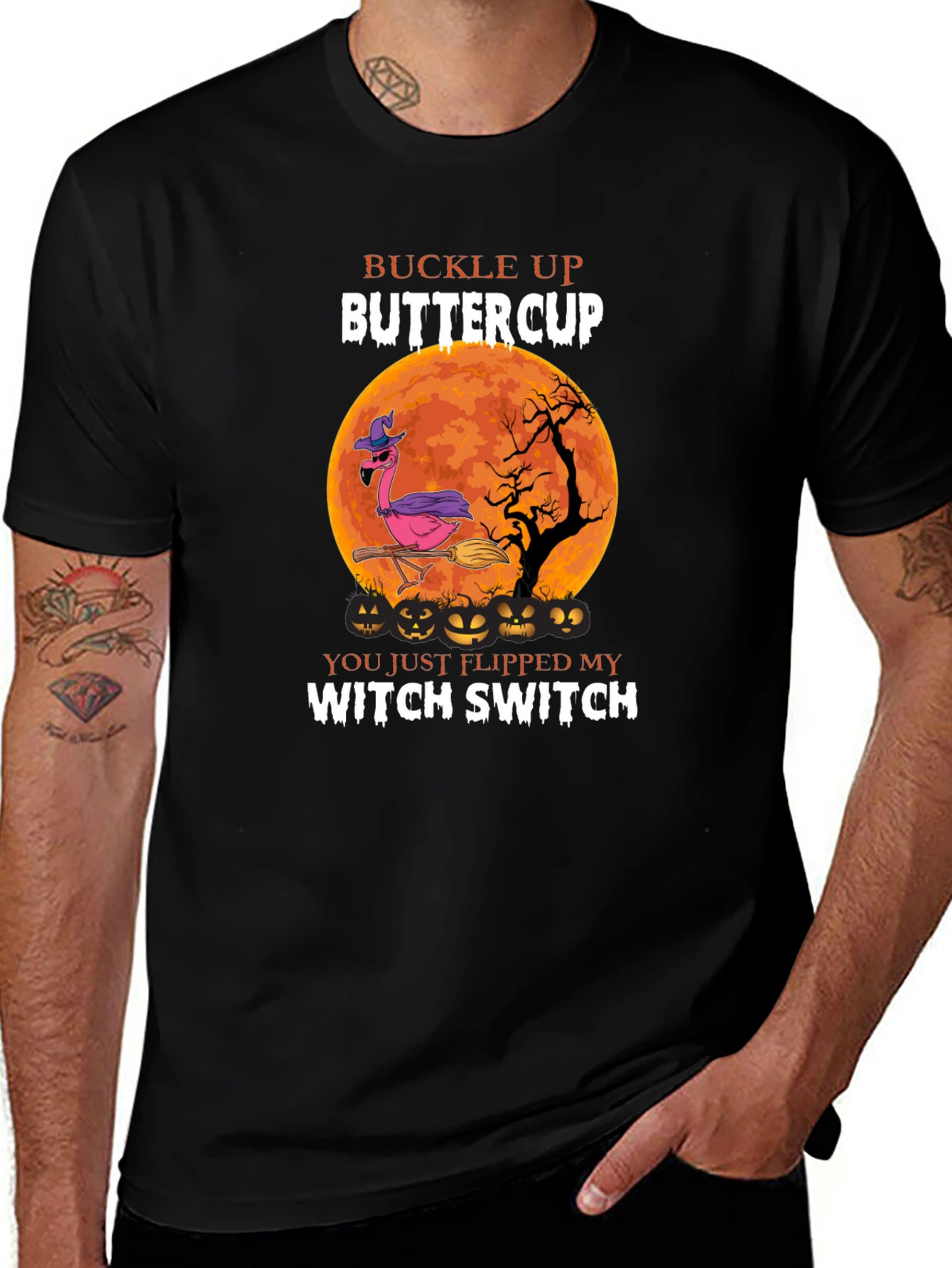 Buckle Up Buttercup Halloween Flamingo T-Shirt