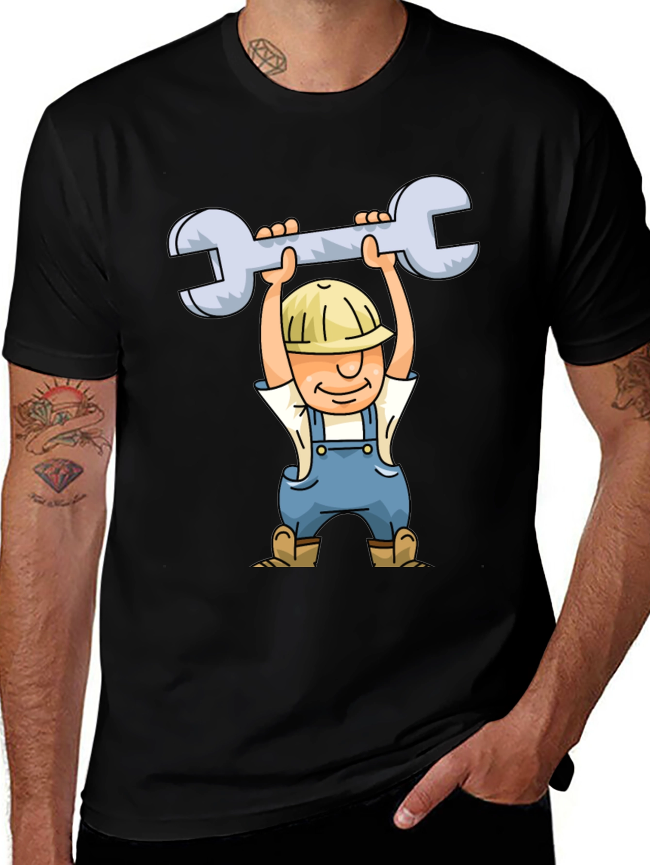 Variant 20 of Cartoon Plumber T-Shirt - Black Crew Neck