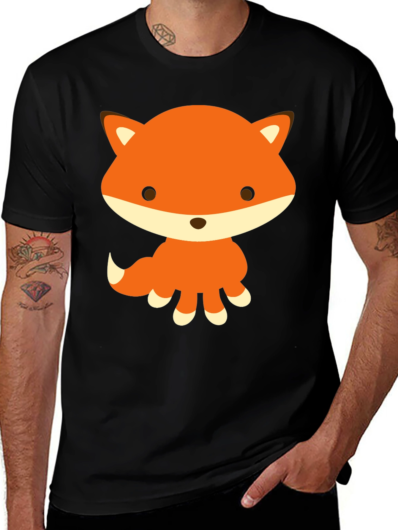 Variant 19 of Cute Cartoon Fox Graphic Black T-Shirt
