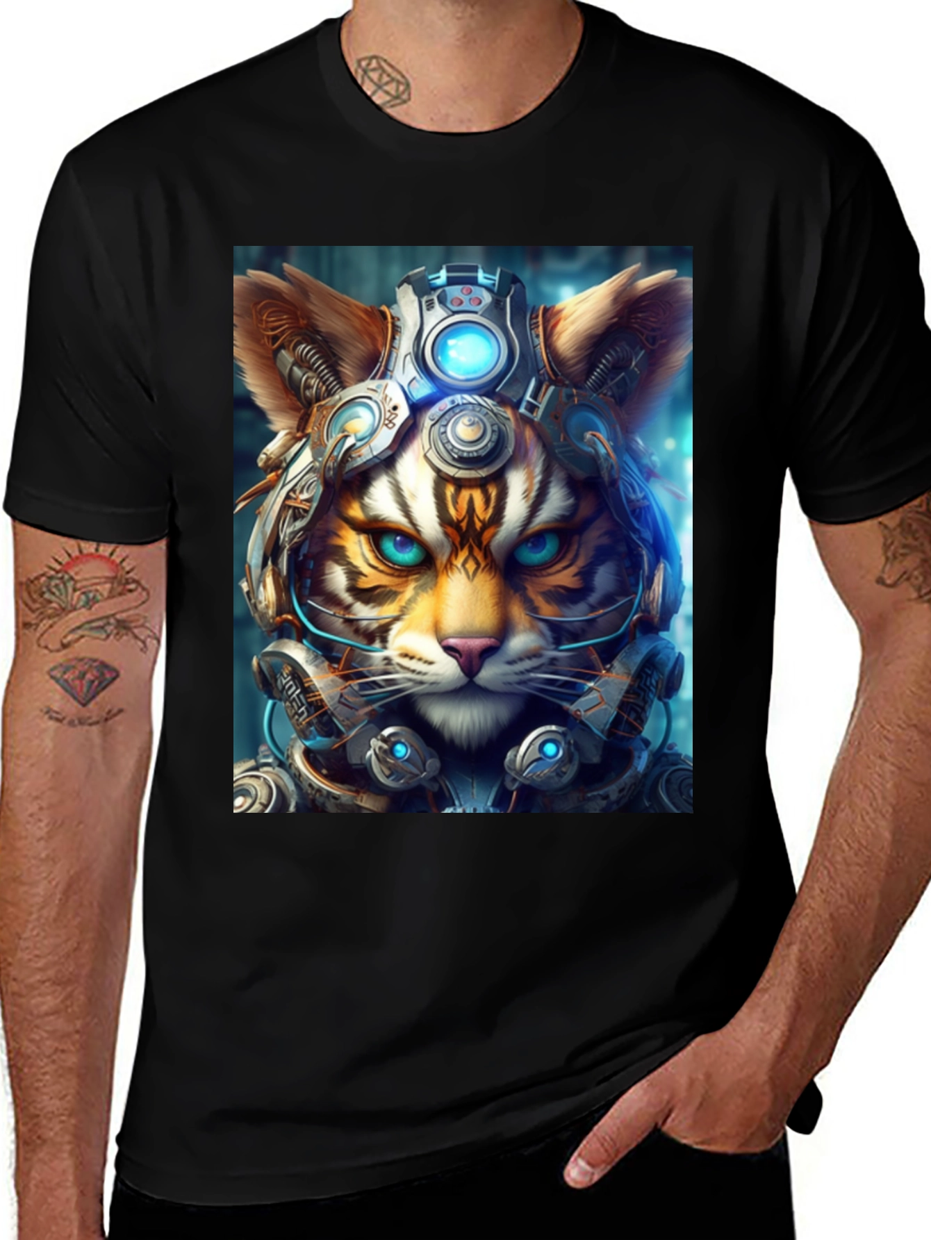 Cyberpunk Cat T-Shirt - Futuristic Feline Tee