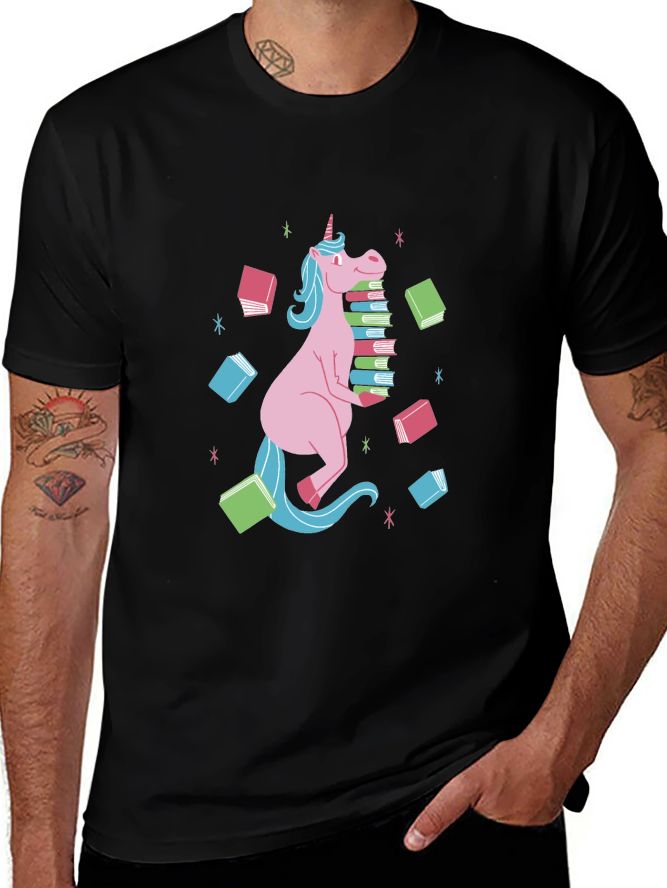 Variant 20 of Unicorn Reading T-Shirt - Black, Cute Graphic Tee