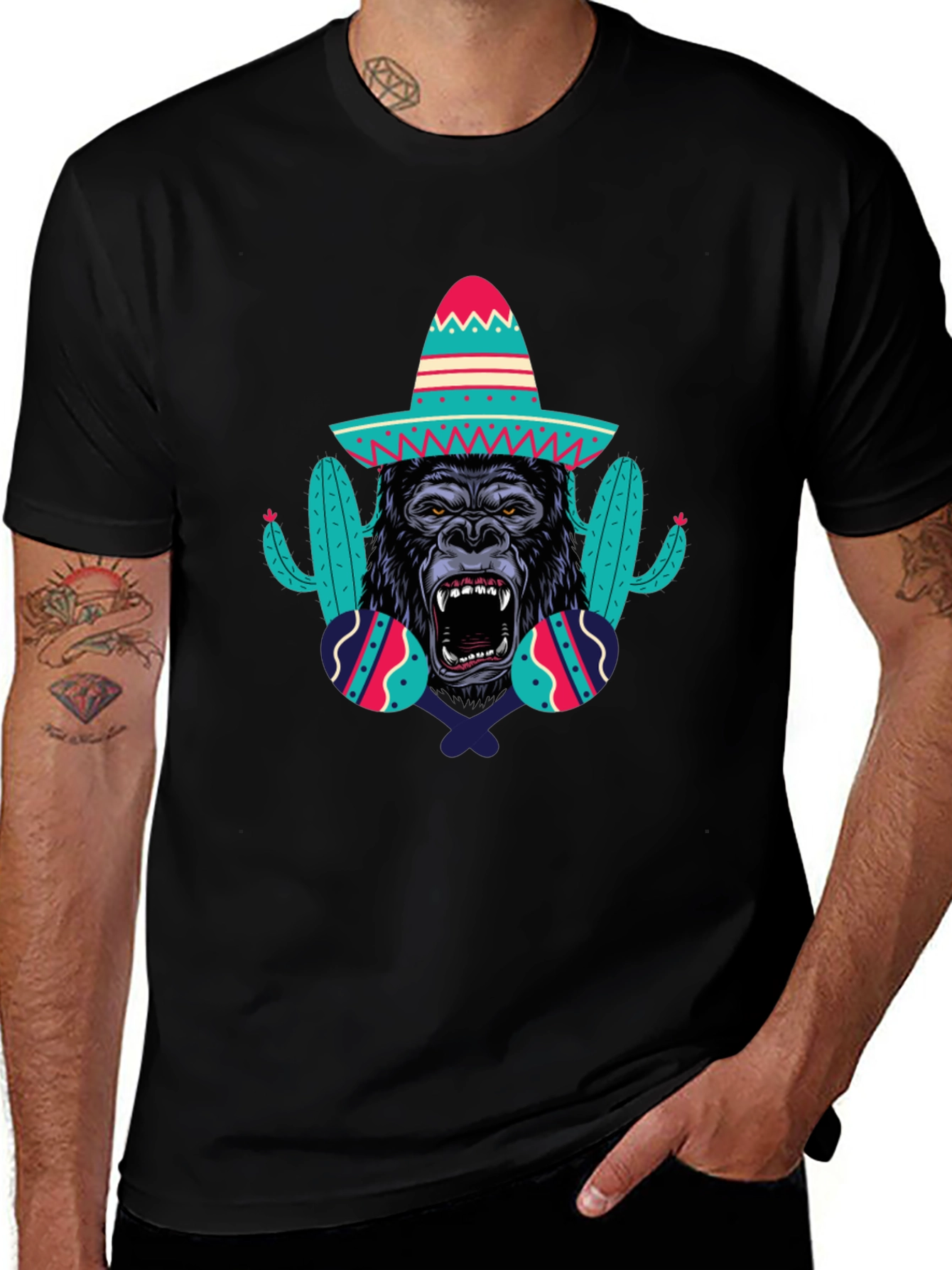 Variant 8 of Mexican Gorilla T-Shirt - Sombrero Cactus Maracas