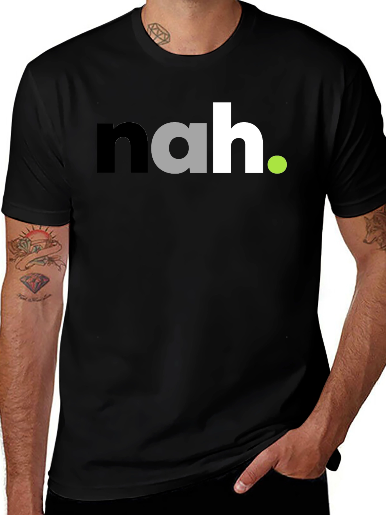 Variant 28 of Funny Sarcastic "Nah" Graphic Men's Black T-Shirt