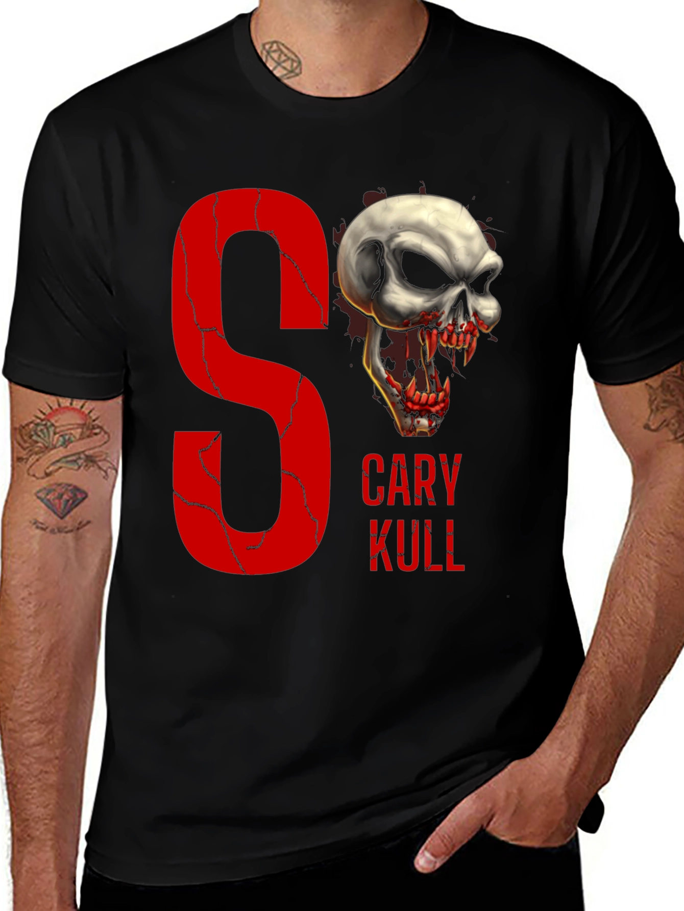 Variant 25 of Gary Kull Skull Graphic Print Black T-Shirt