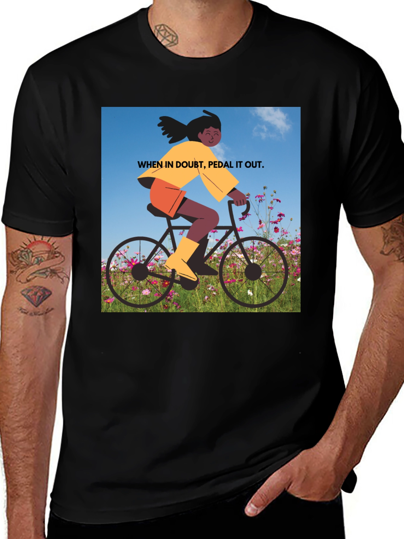 Variant 19 of Pedal It Out Graphic Tee - Black Cotton T-Shirt