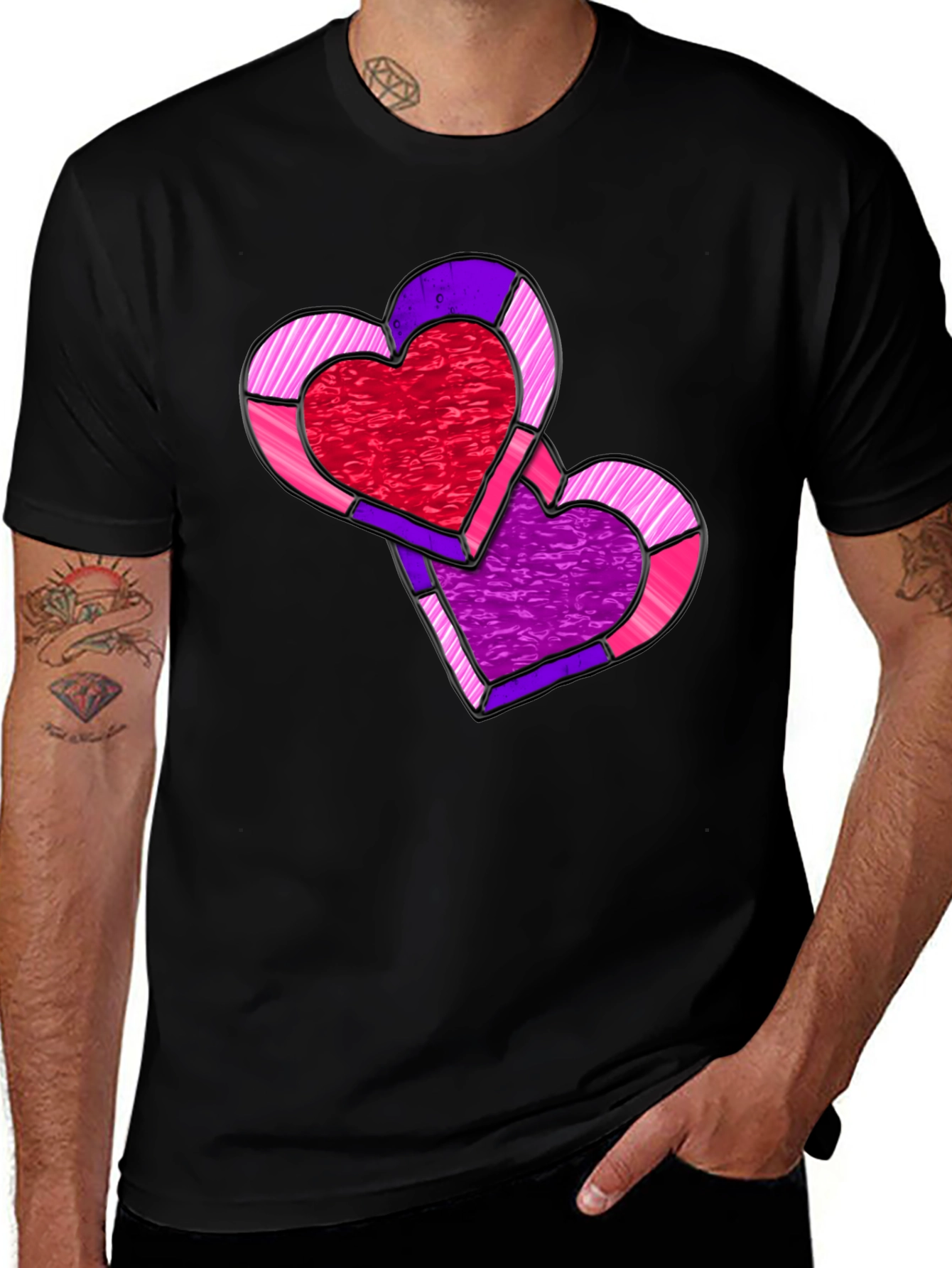 Two Hearts T-Shirt - Stained Glass Effect