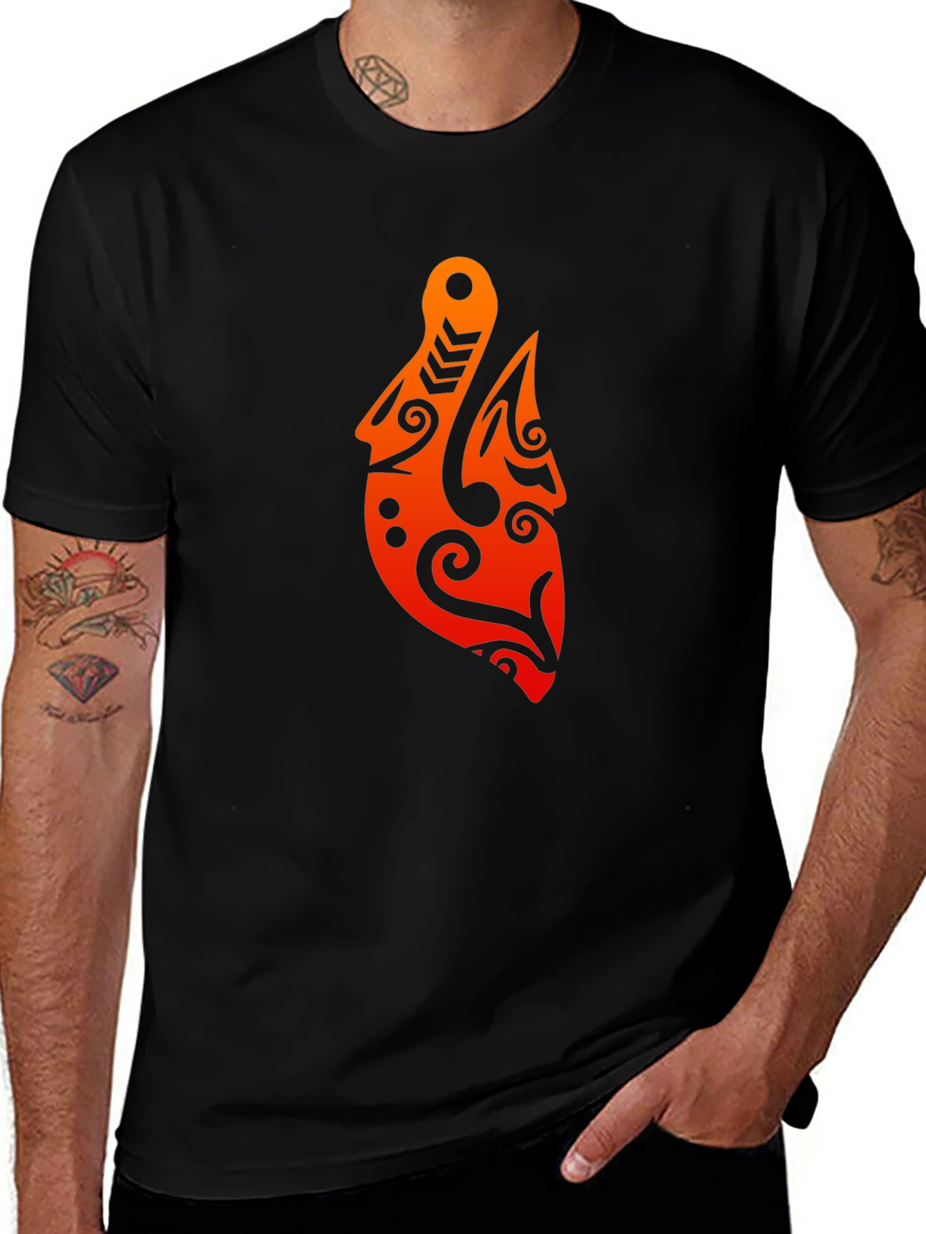 Maori Fish Hook Design Tee - Black T-Shirt