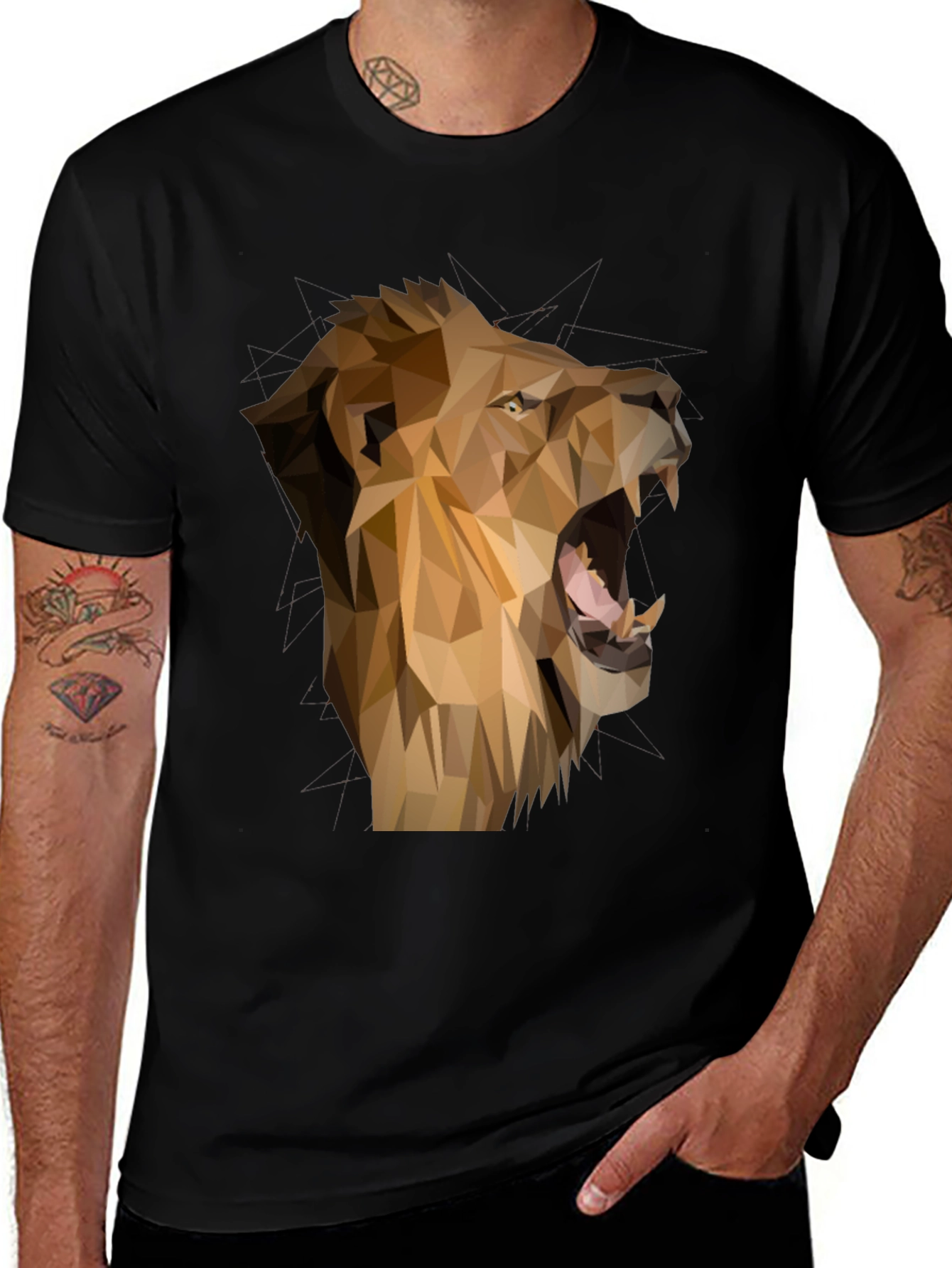 Variant 17 of Geometric Lion Graphic Tee - Men's Black T-Shirt