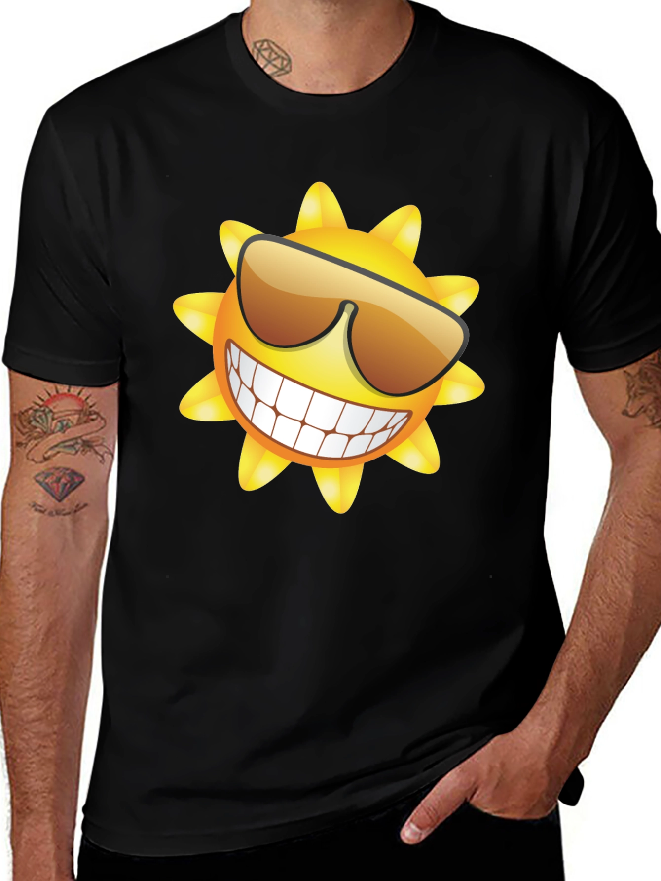 Variant 23 of Smiling Sun with Shades T-Shirt - Black