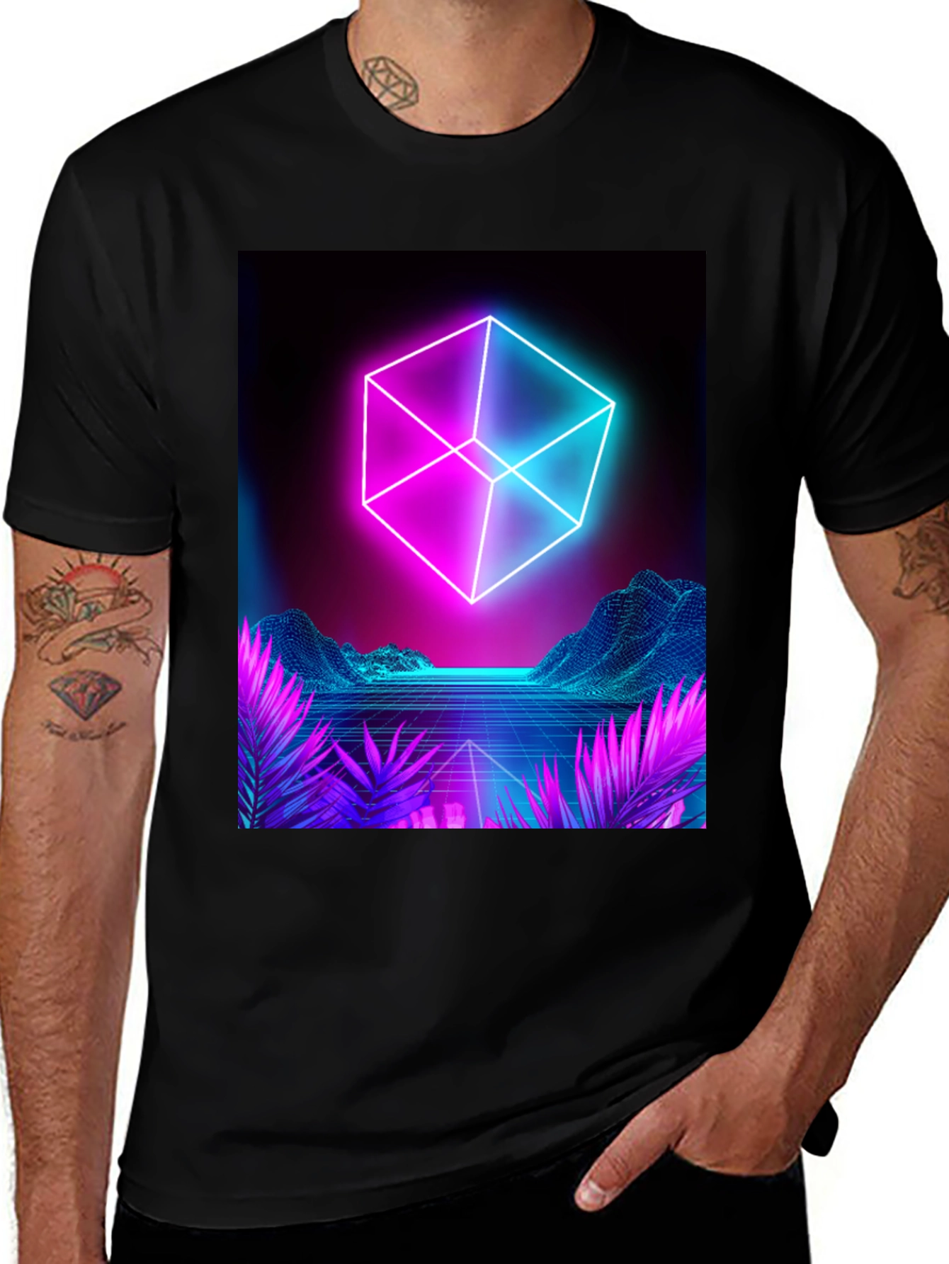 Retro Neon Cube T-Shirt - Cyberpunk Style