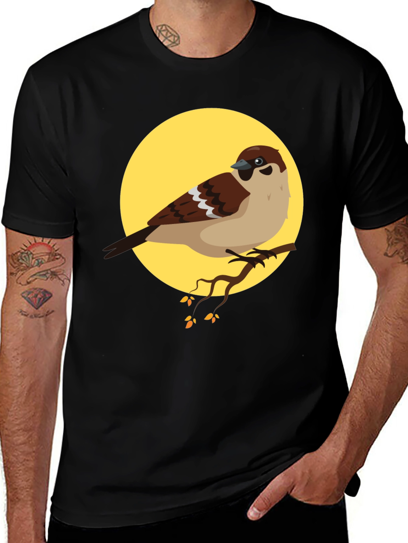 Sparrow Graphic Tee - Nature Lover's Black T-Shirt