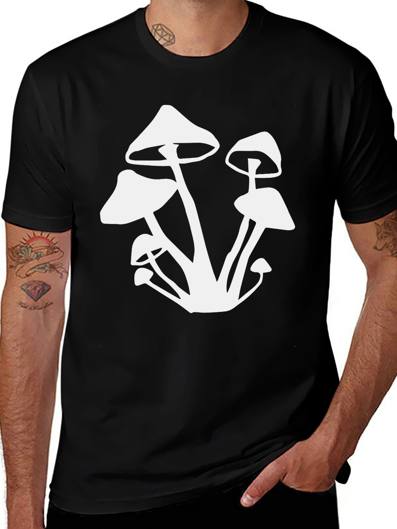 Variant 17 of Mushroom Graphic Tee - Black Cotton T-Shirt