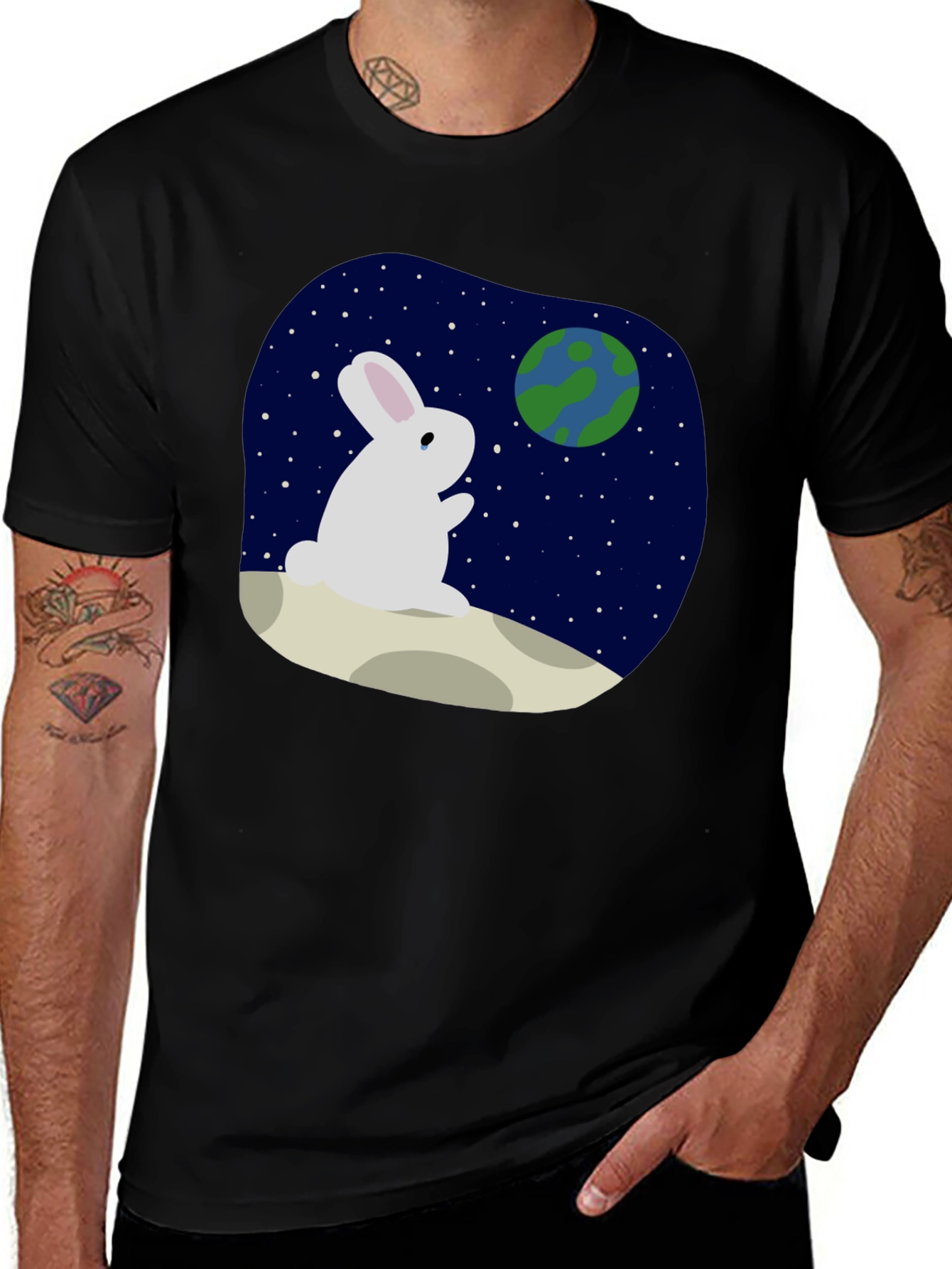Variant 15 of Rabbit Moon Earth Black T-Shirt