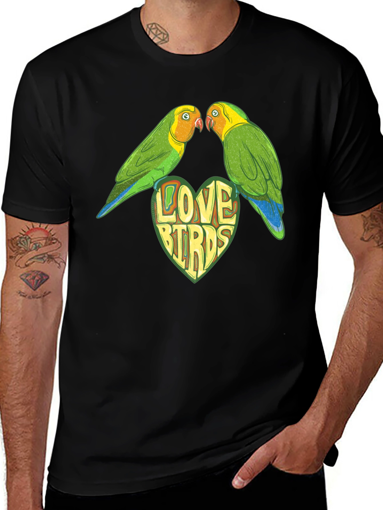 Variant 7 of Love Birds Graphic T-Shirt - Parrot Couple Tee
