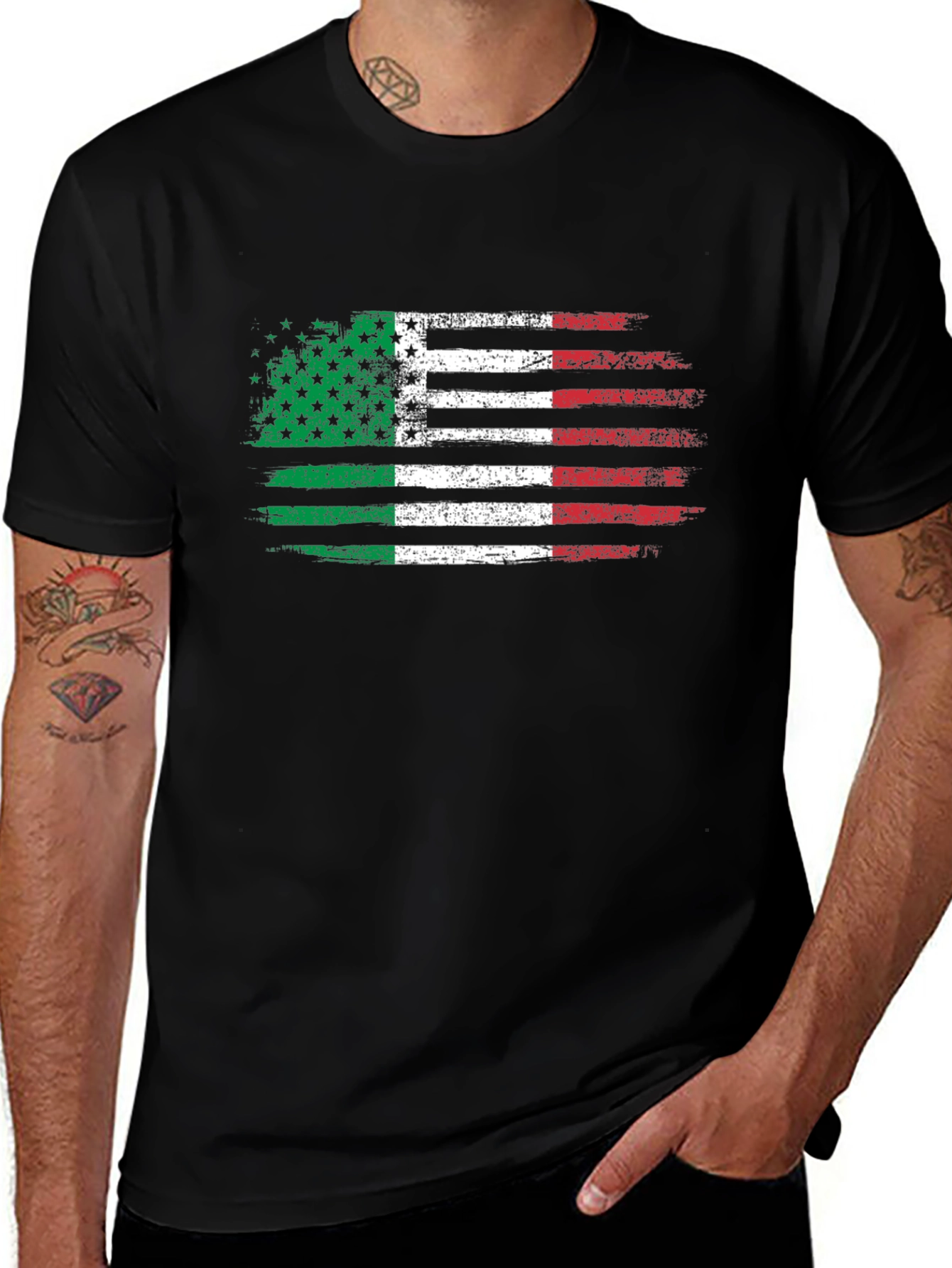 Italian American Flag T-Shirt - Distressed Graphic Tee